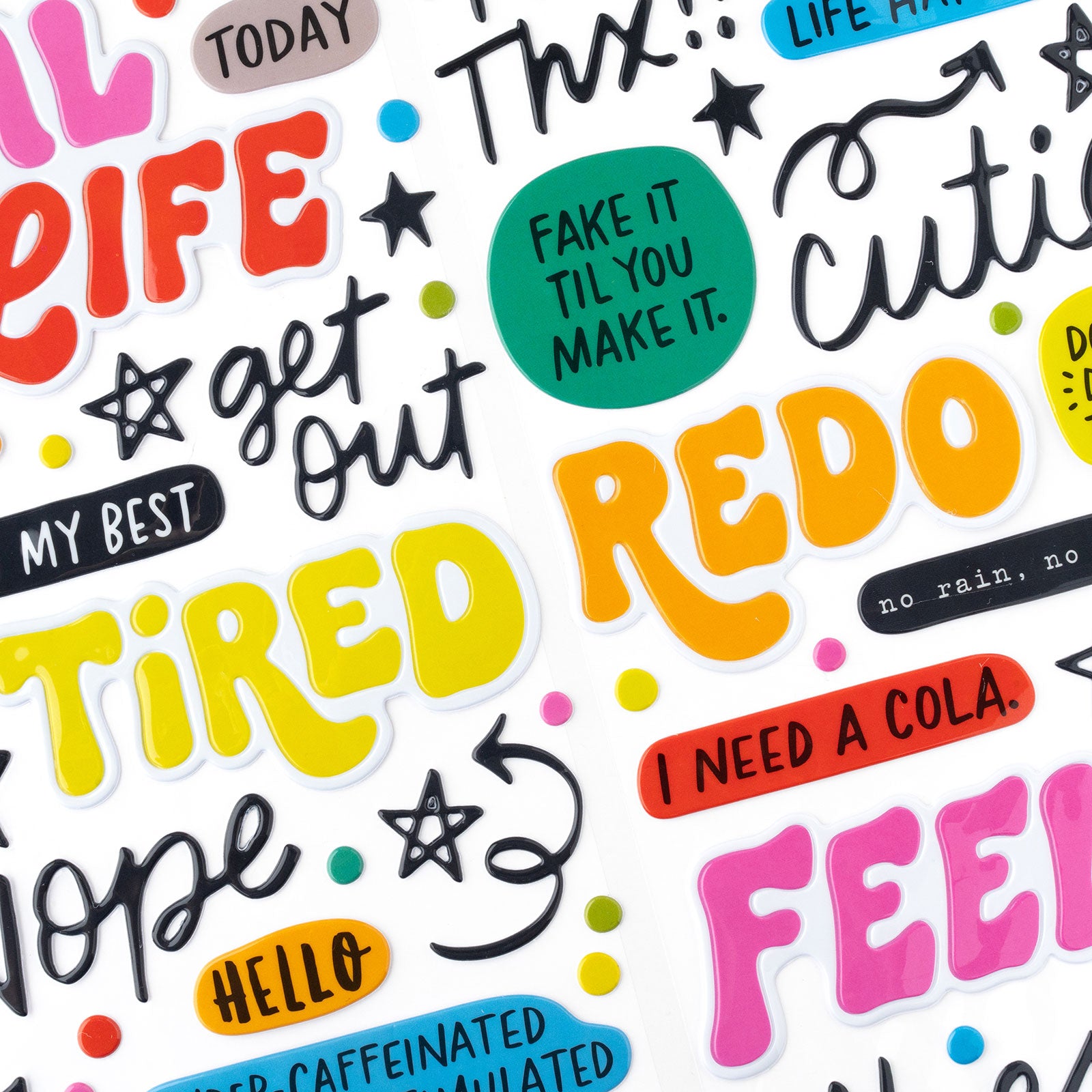 Whatevs Thickers Glossy Phrase Sticker Set