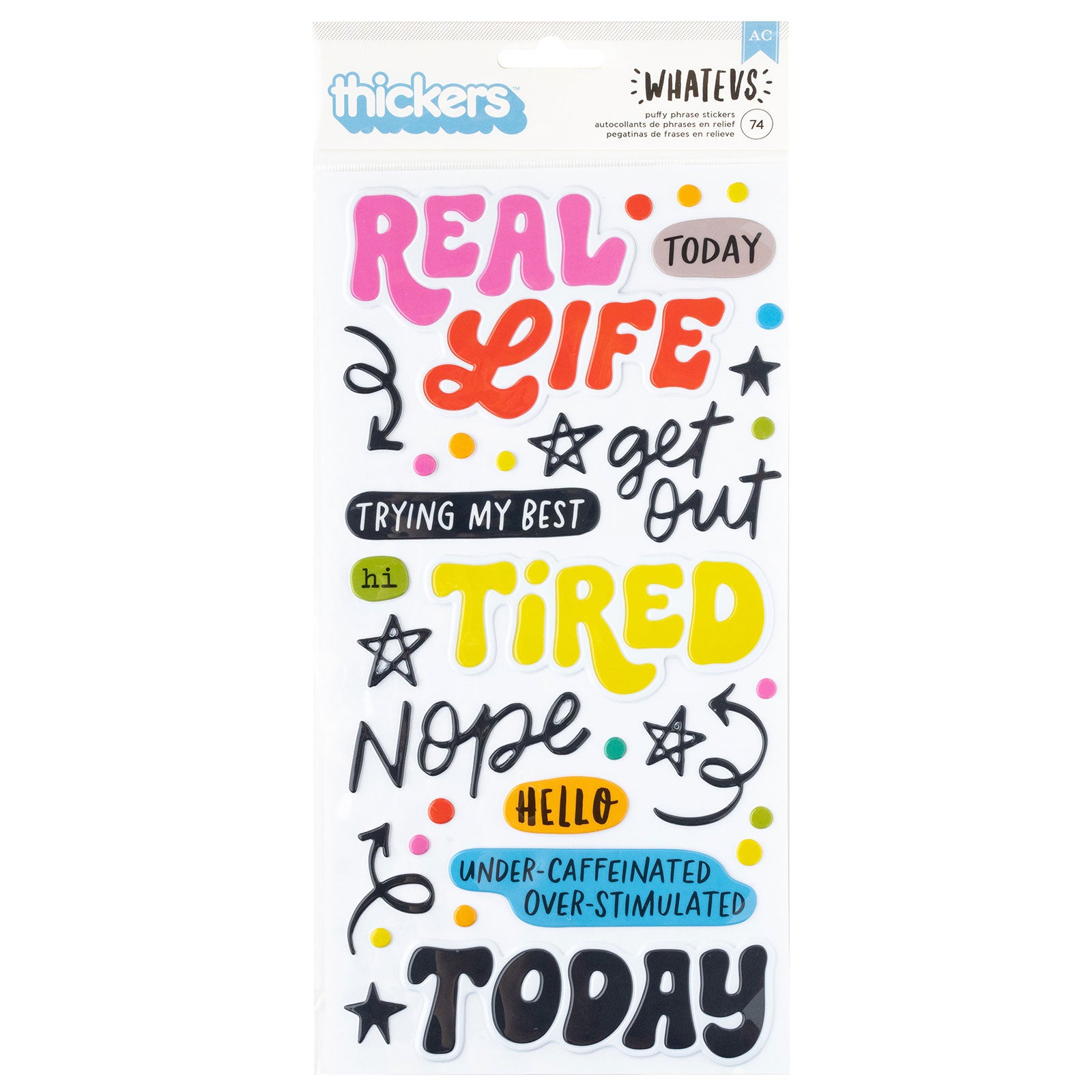American Crafts Whatevs Thickers Glossy Phrase Stickers - 74 Piece