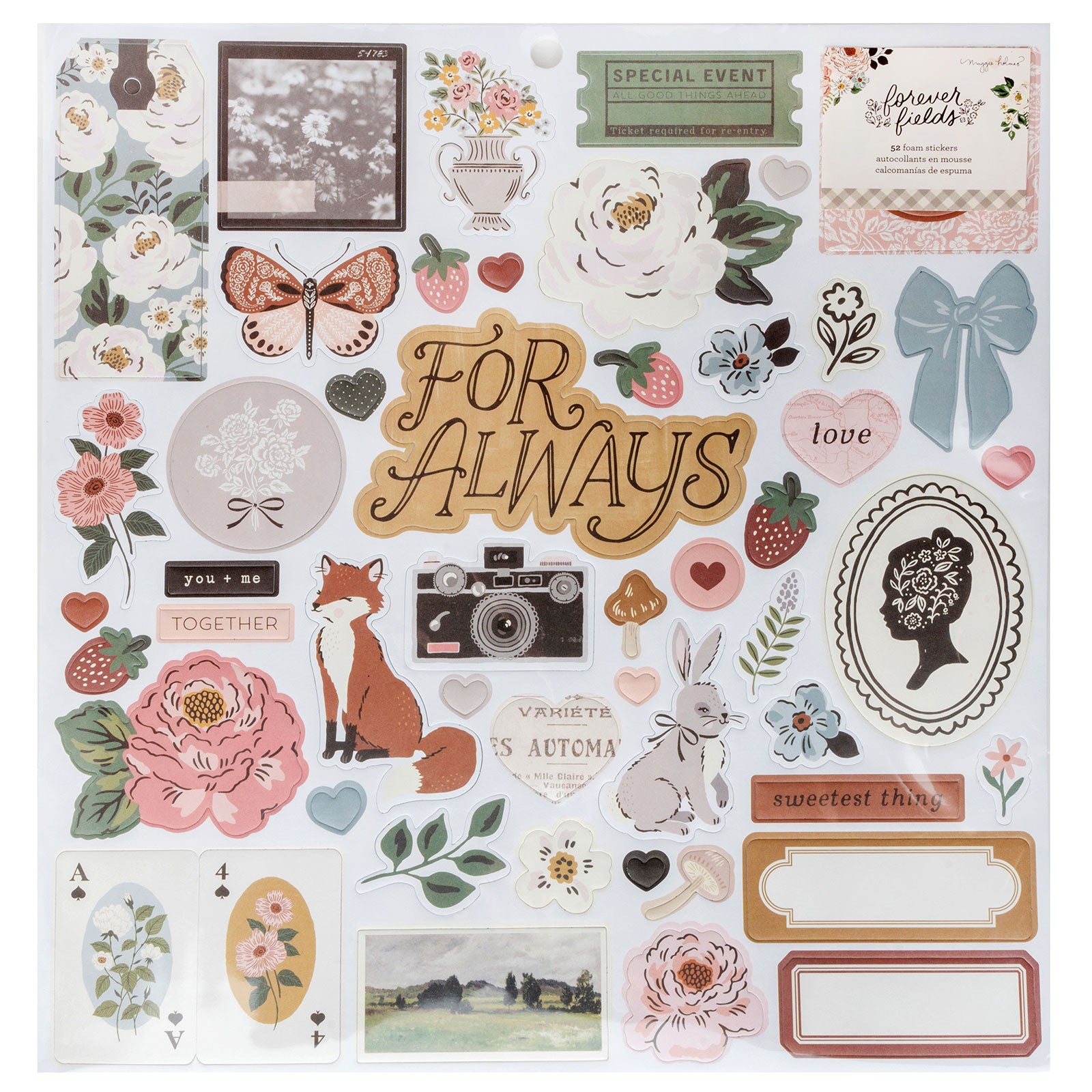 American Crafts Maggie Holmes Forever Fields Foam Stickers - 52 Piece