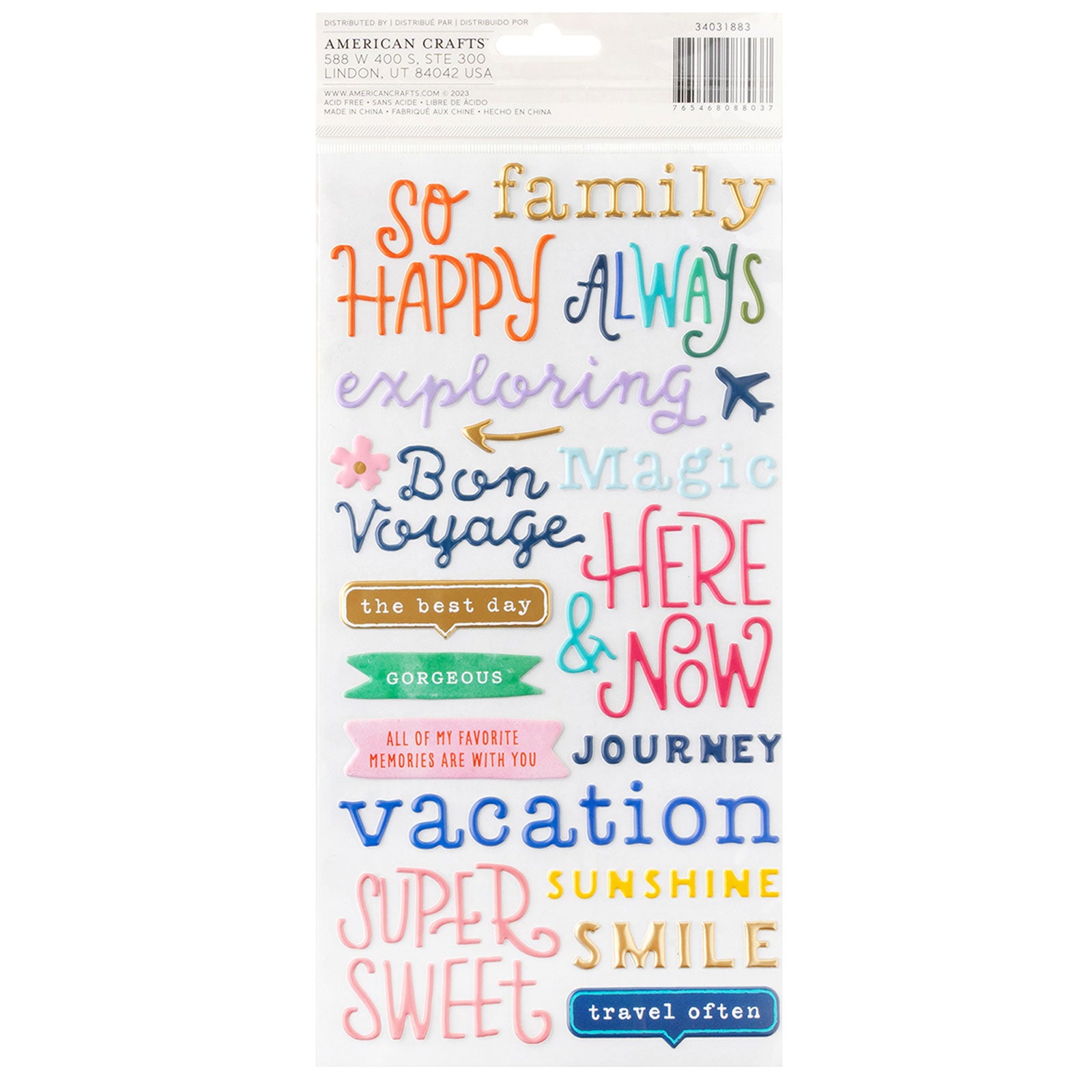 American Crafts Paige Evans Adventurous Thickers Phrase Stickers - 158 Piece