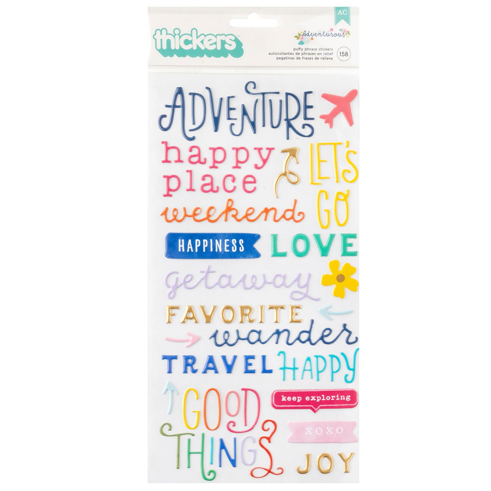 American Crafts Paige Evans Adventurous Thickers Phrase Stickers - 158 Piece
