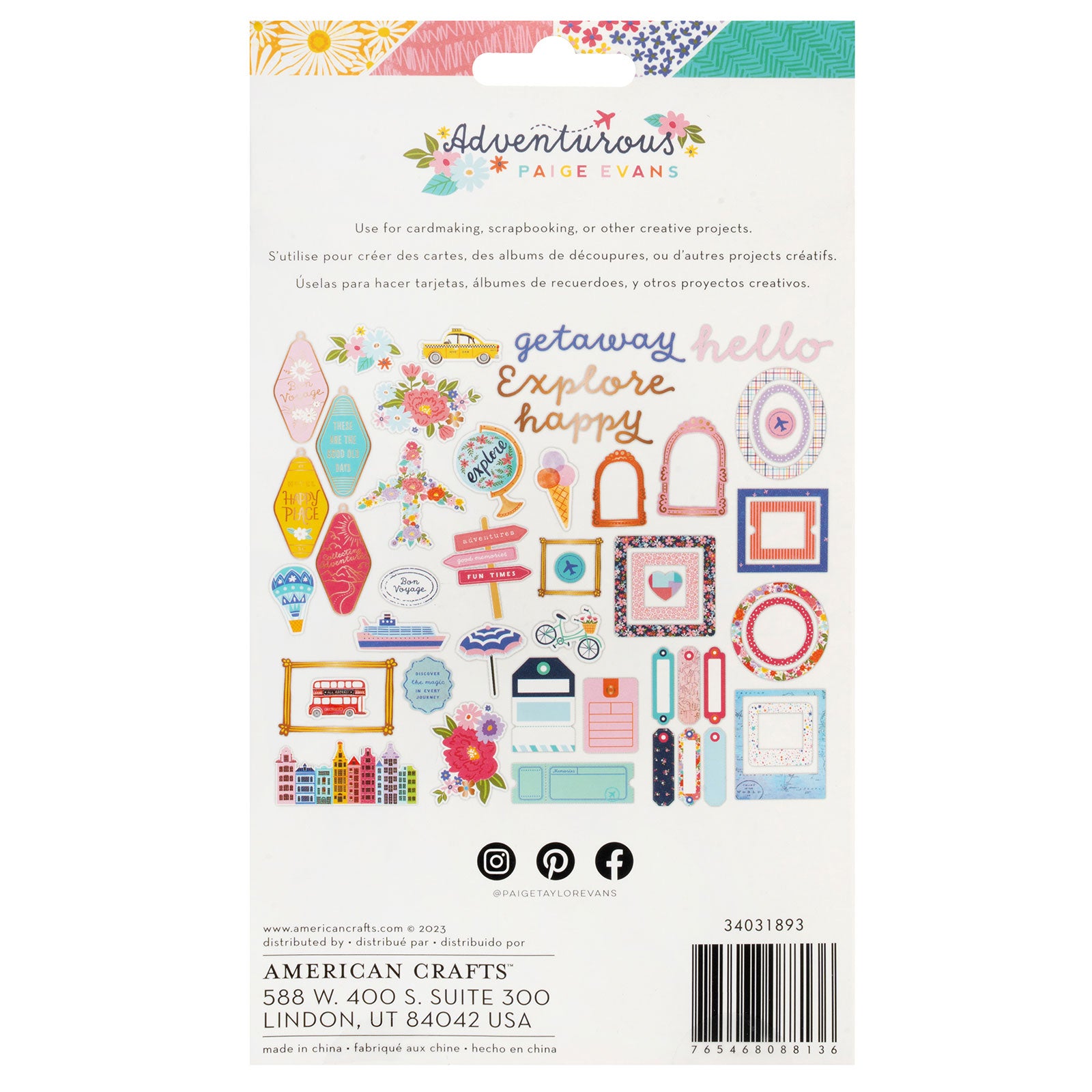 Paige Evans Adventurous Journaling Chipboard Embellishments Pack