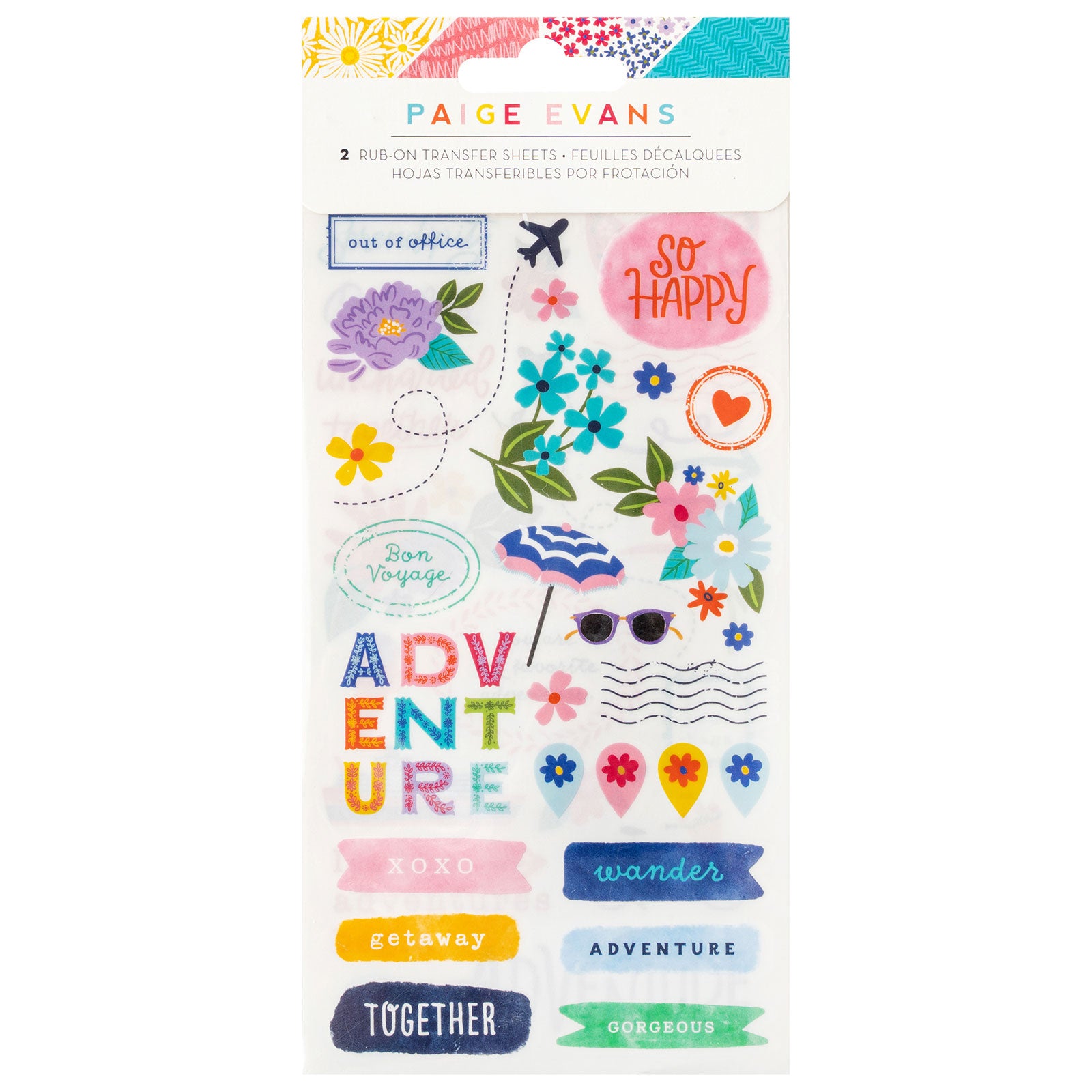 American Crafts Paige Evans Adventurous Rub-On Transfer Sheets - 2 Pack