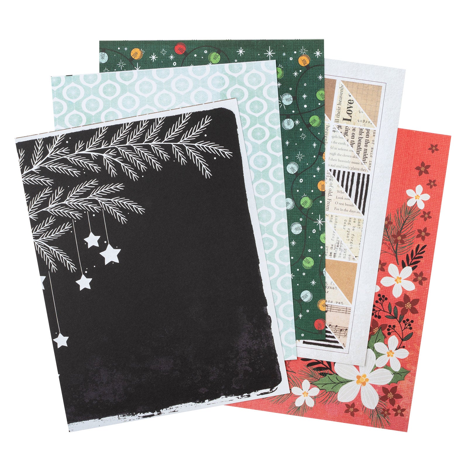 A selection of different paper included in the American Crafts Vikki Boutin Wrapped in Ribbons 6" x 8" Double-Sided Paper Pad - 36 Pack