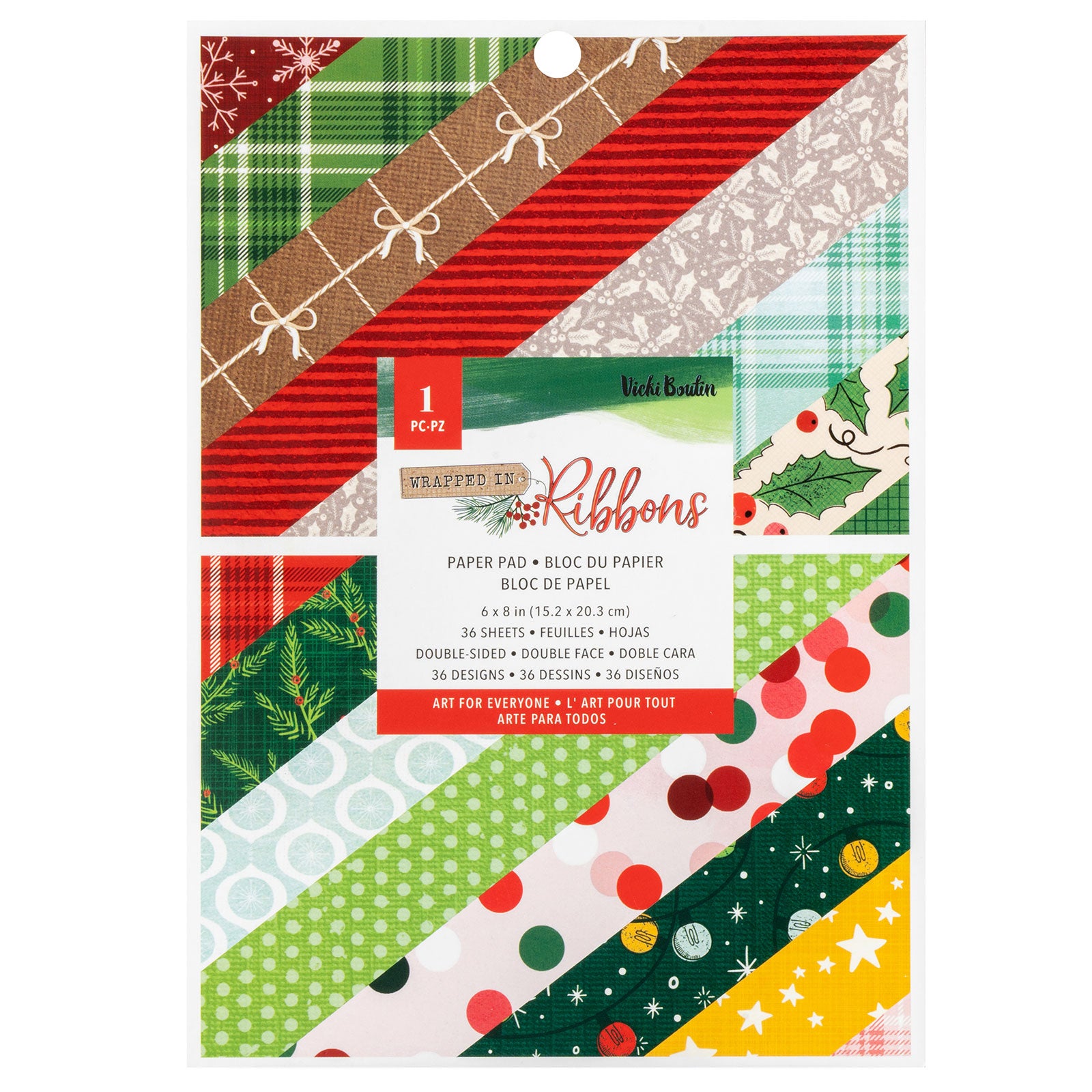 Front of packaging for American Crafts Vikki Boutin Wrapped in Ribbons 6" x 8" Double-Sided Paper Pad - 36 Pack