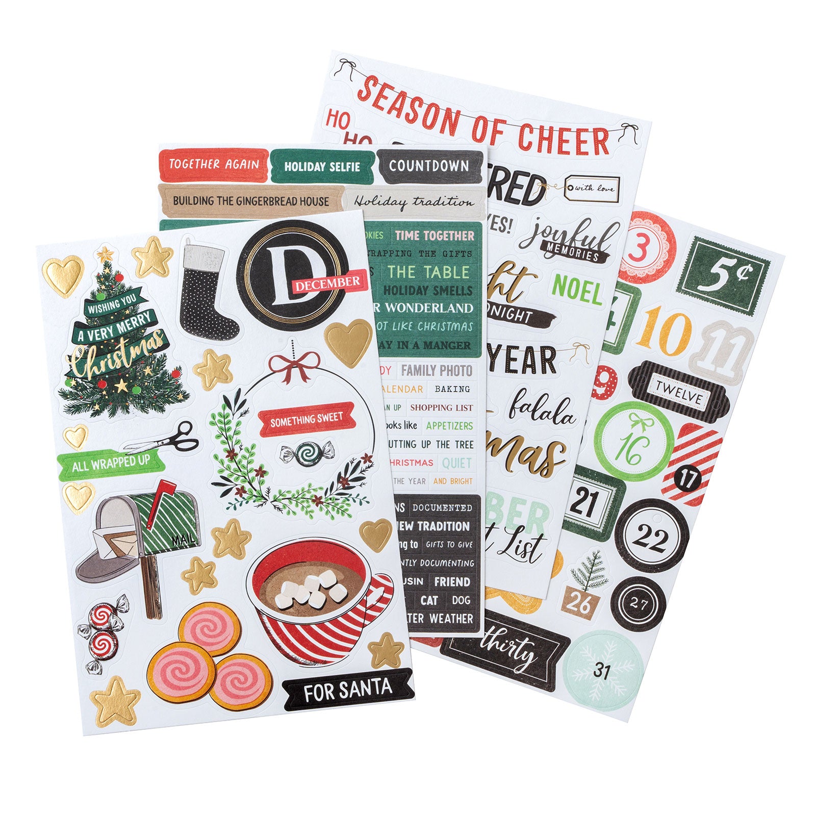 Four sheets of sticks from the American Crafts Vicki Boutin Wrapped in Ribbons Sticker Book - 262 Piece