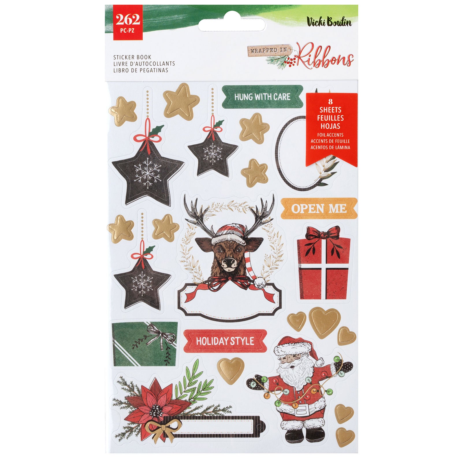 Front of packaging for American Crafts Vicki Boutin Wrapped in Ribbons Sticker Book - 262 Piece