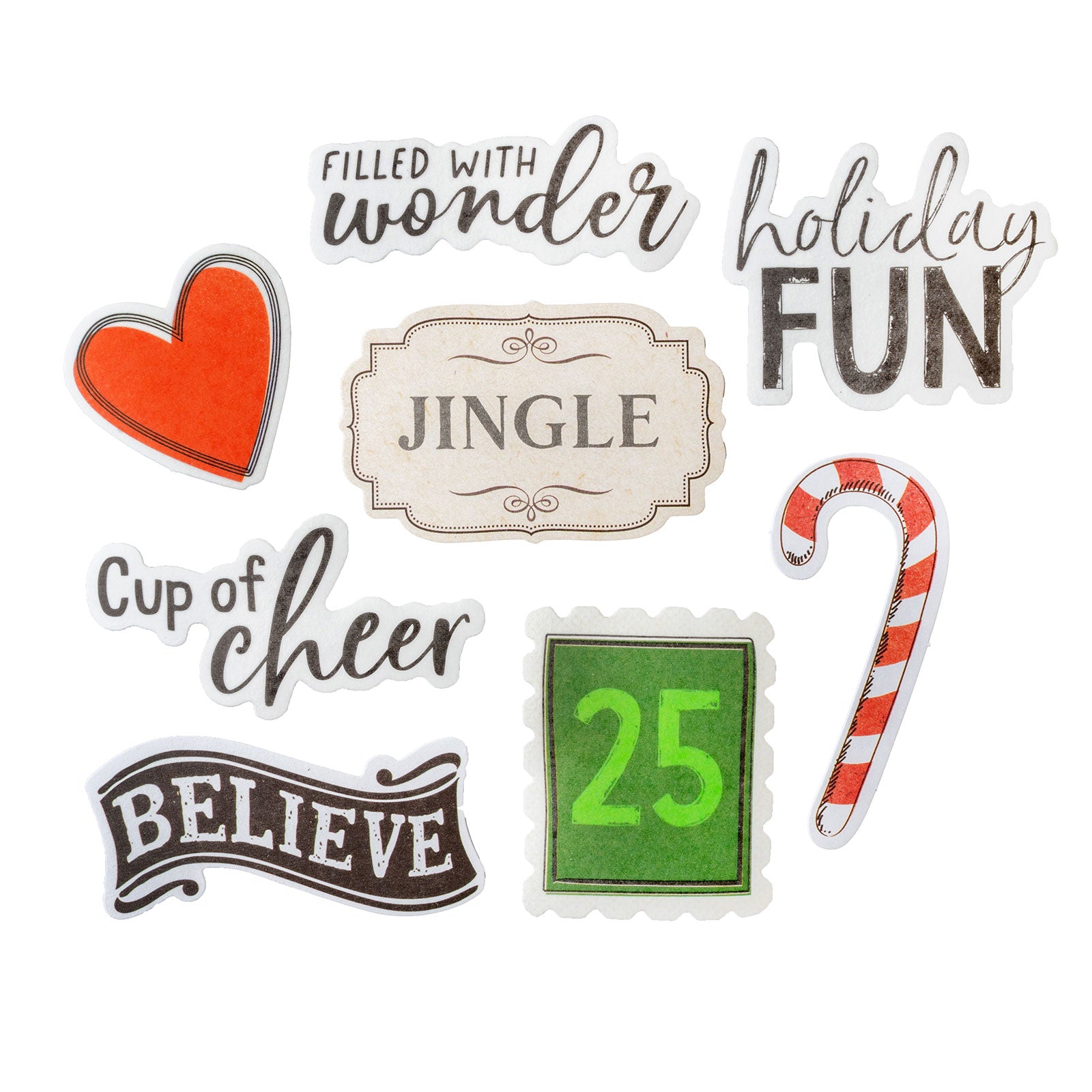 A close up image of a few pieces from American Crafts Vicki Boutin Wrapped in Ribbons Paperie Pack - 200 Piece