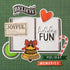 Lifestyle image of a few pieces from the American Crafts Vicki Boutin Wrapped in Ribbons Paperie Pack - 200 Piece on green background