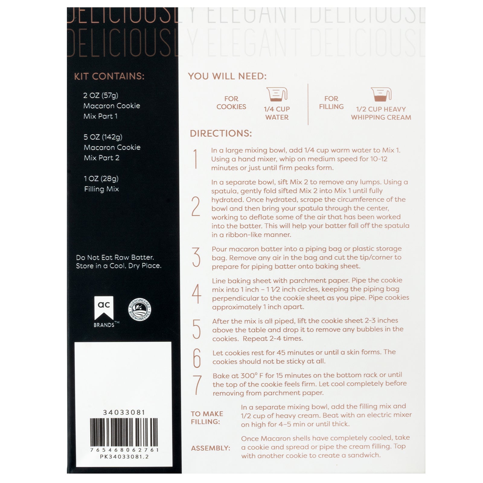 Back of packaging for Sweetshop Chocolate Gluten Free Macaron Baking Kit