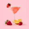 Load image into Gallery viewer, Strawberry Daiquiri Glitter Drink with strawberries and piece of orange
