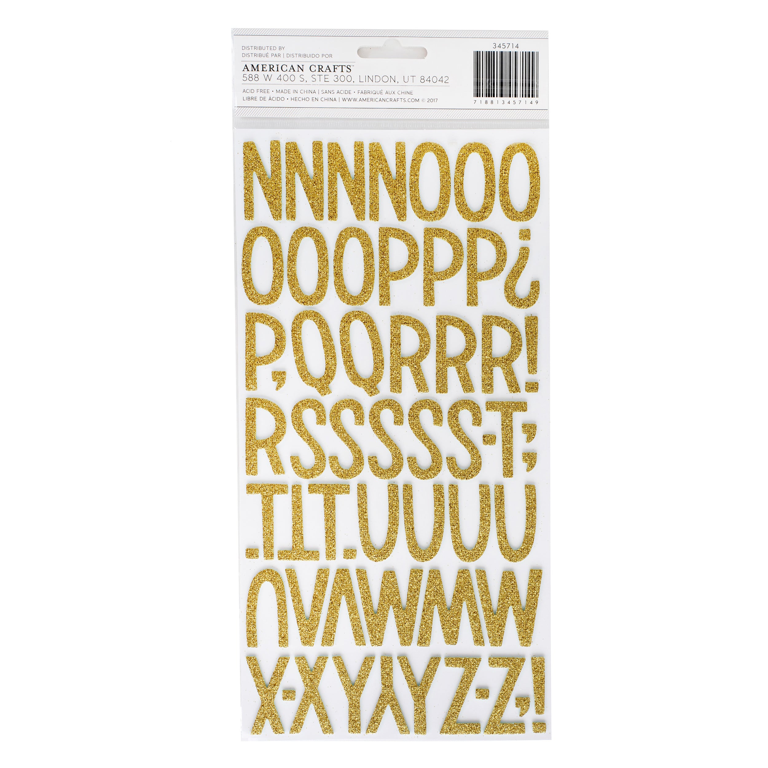 Sunshine & Good Times Thickers Stickers - Shine On Alpha, Gold Glittered Foam, 117 Pieces