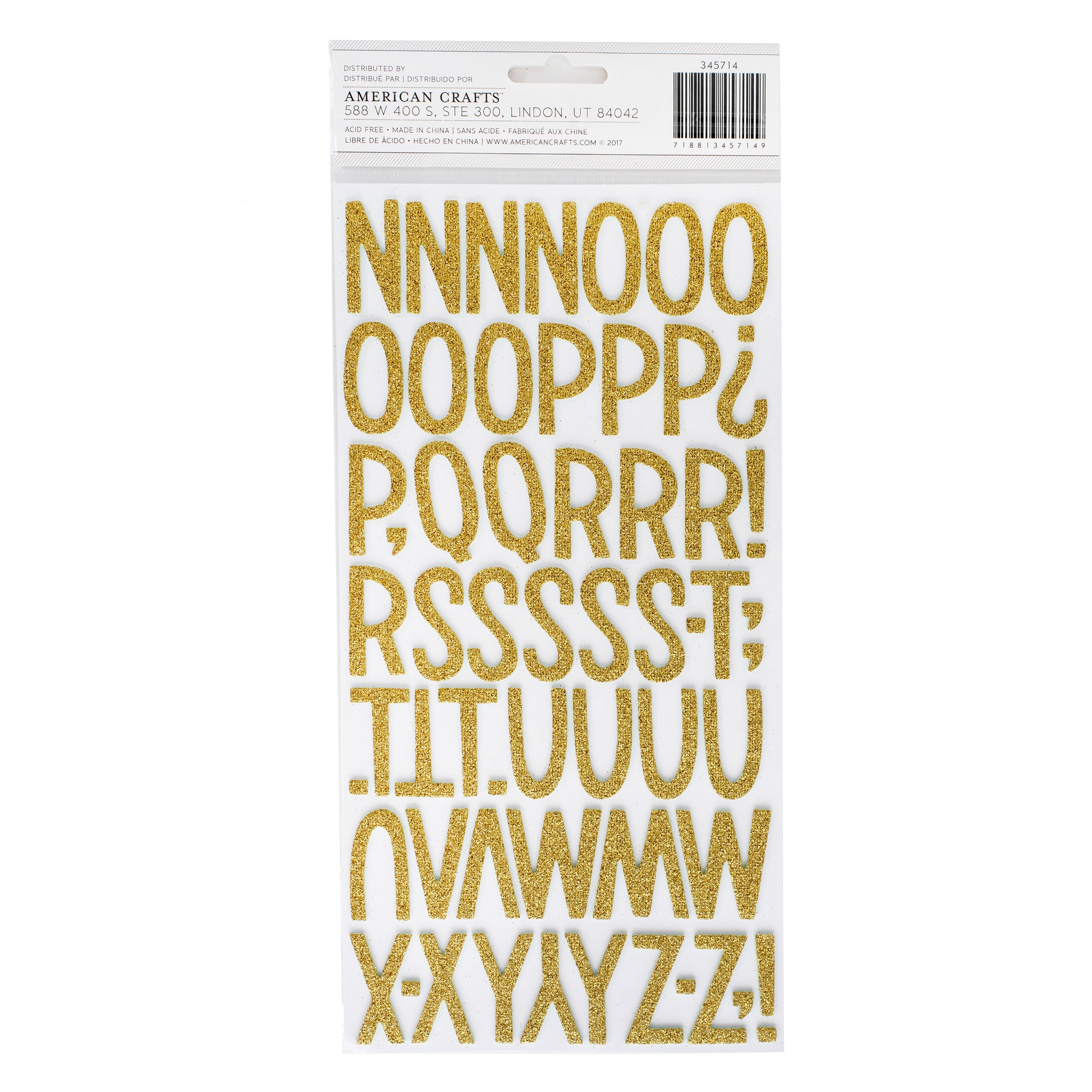 Sunshine & Good Times Thickers Stickers - Shine On Alpha, Gold Glittered Foam, 117 Pieces