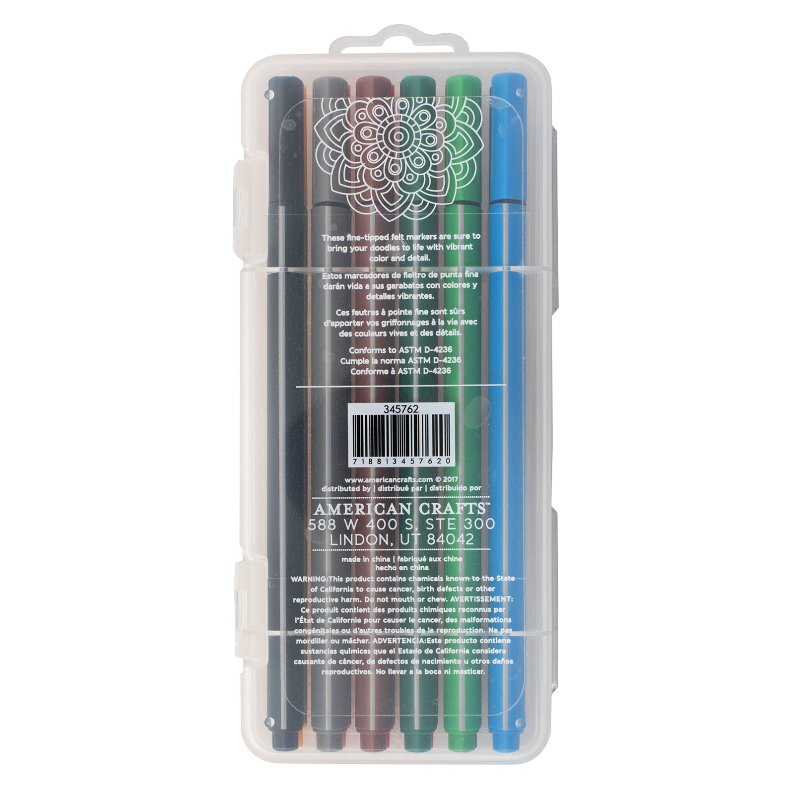 Back of American Crafts 12 Piece Detail Doodlers Fine Felt Tip Markers