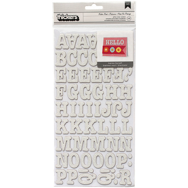 AC Chipboard Alphabet Stickers - Roller Rink, White Glitter, 141pcs