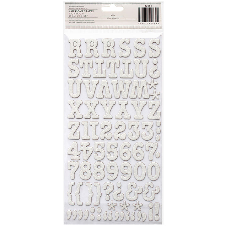 AC Chipboard Alphabet Stickers - Roller Rink, White Glitter, 141pcs