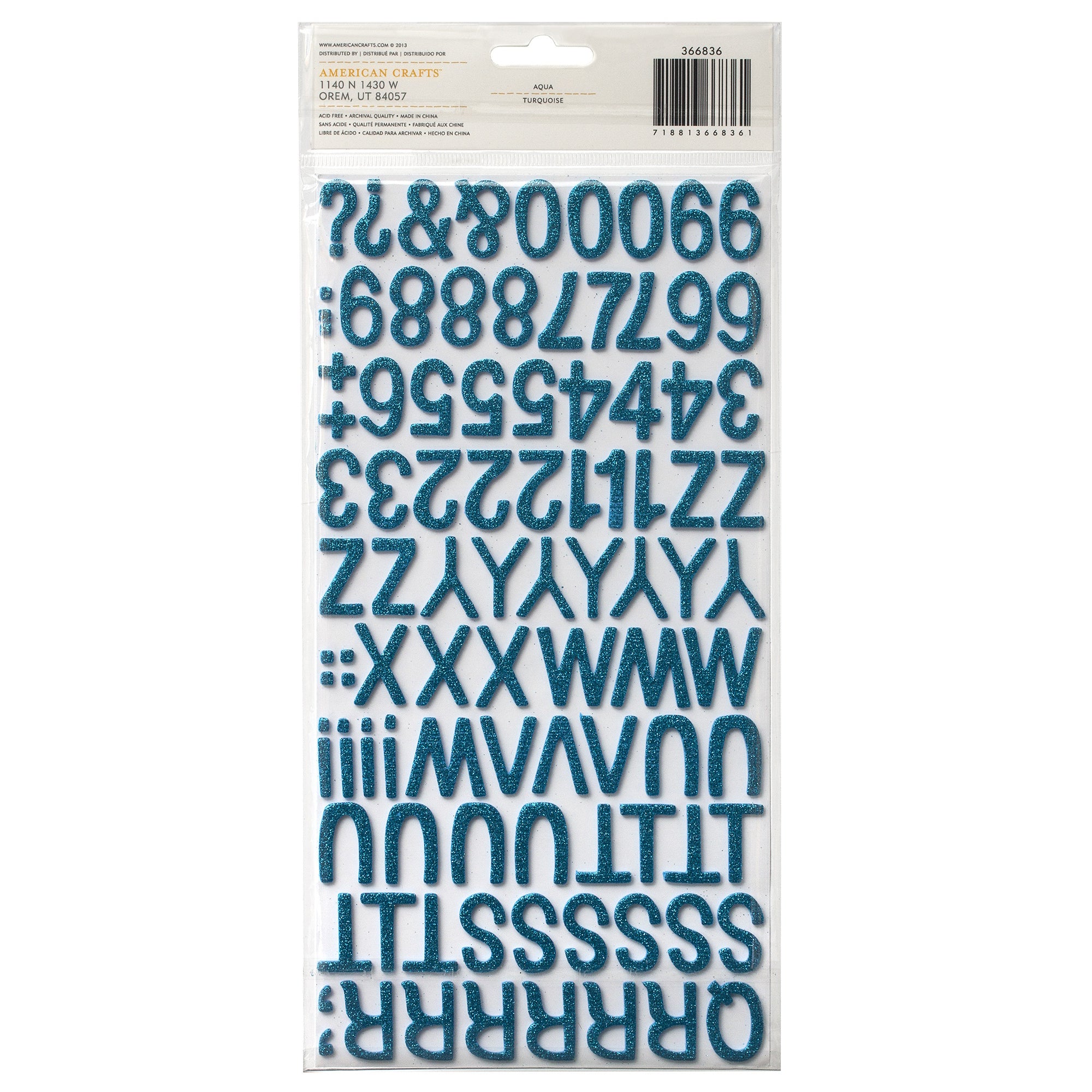 Amy Tan Plus One Thickers Alpha Stickers 5.5"X11"  Other Half, Aqua Glitter Foam, 168 Pieces