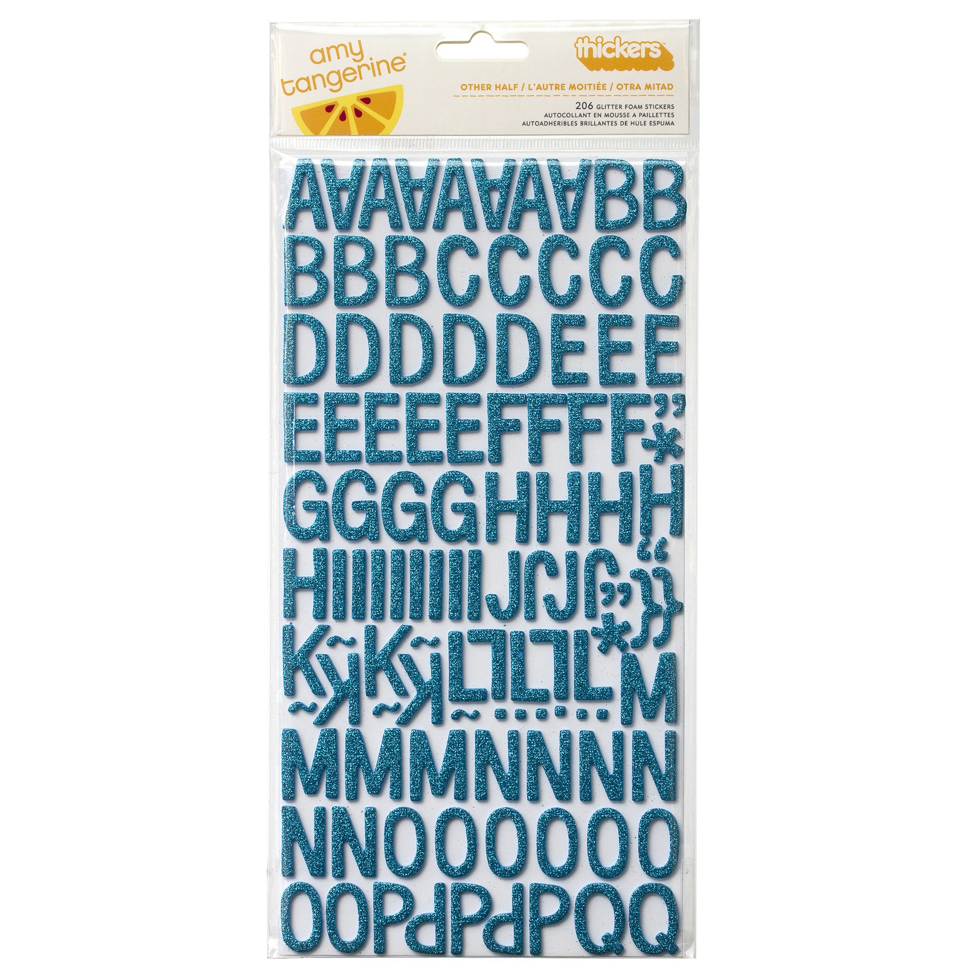 Amy Tan Plus One Thickers Alpha Stickers 5.5"X11"  Other Half, Aqua Glitter Foam, 168 Pieces