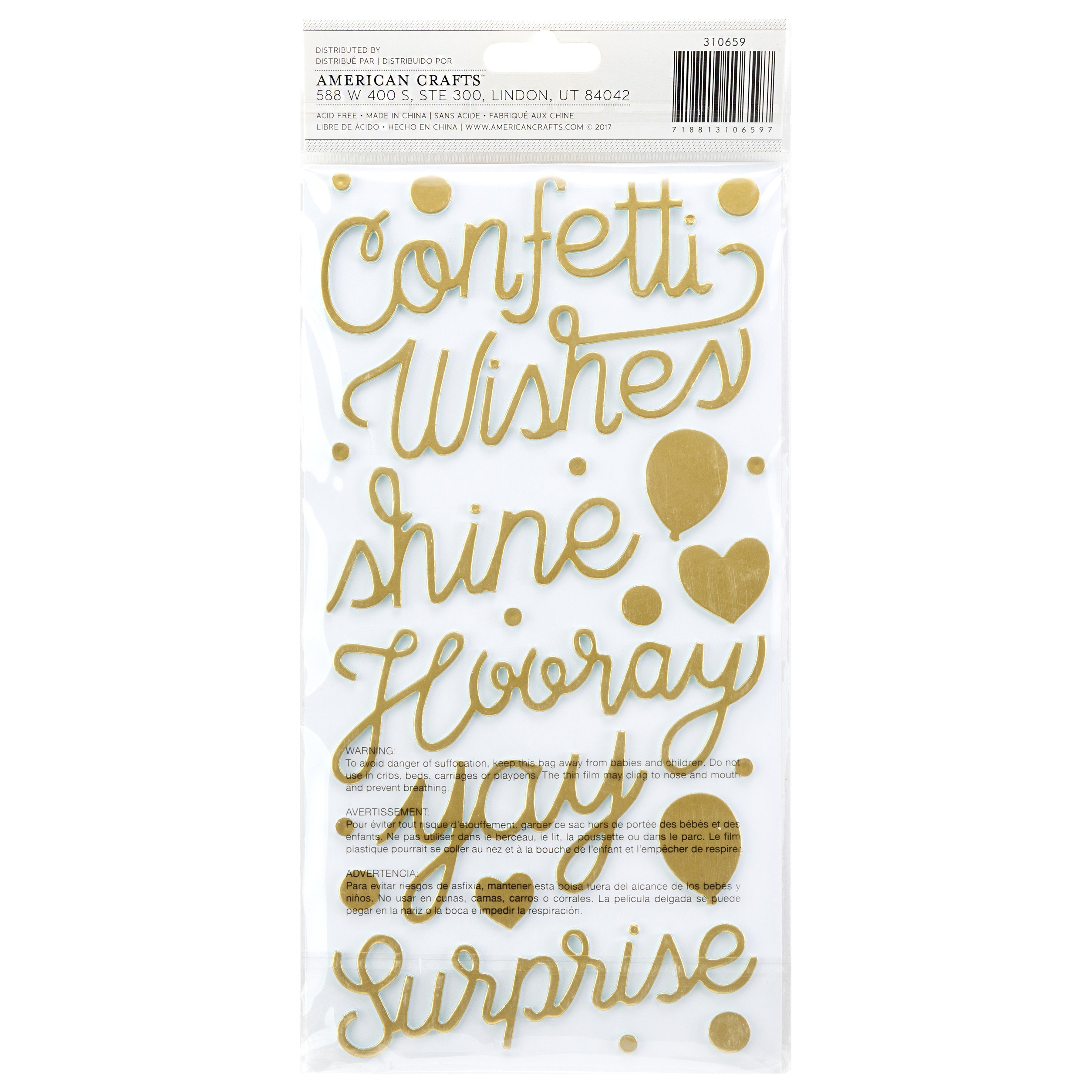 Thickers Confetti Wishes Get Together Phrase Stickers - 64 pieces