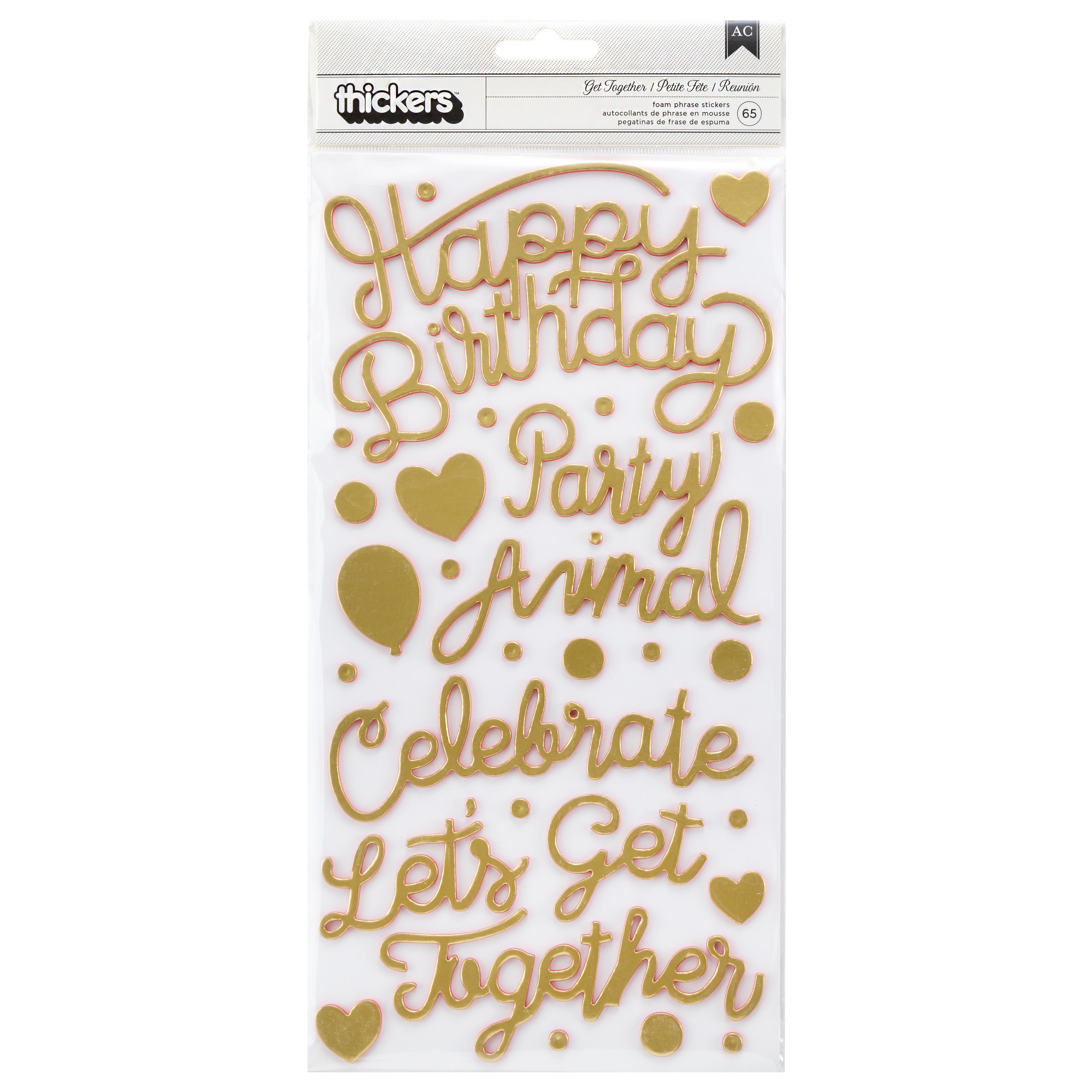 Thickers Confetti Wishes Get Together Phrase Stickers - 64 pieces