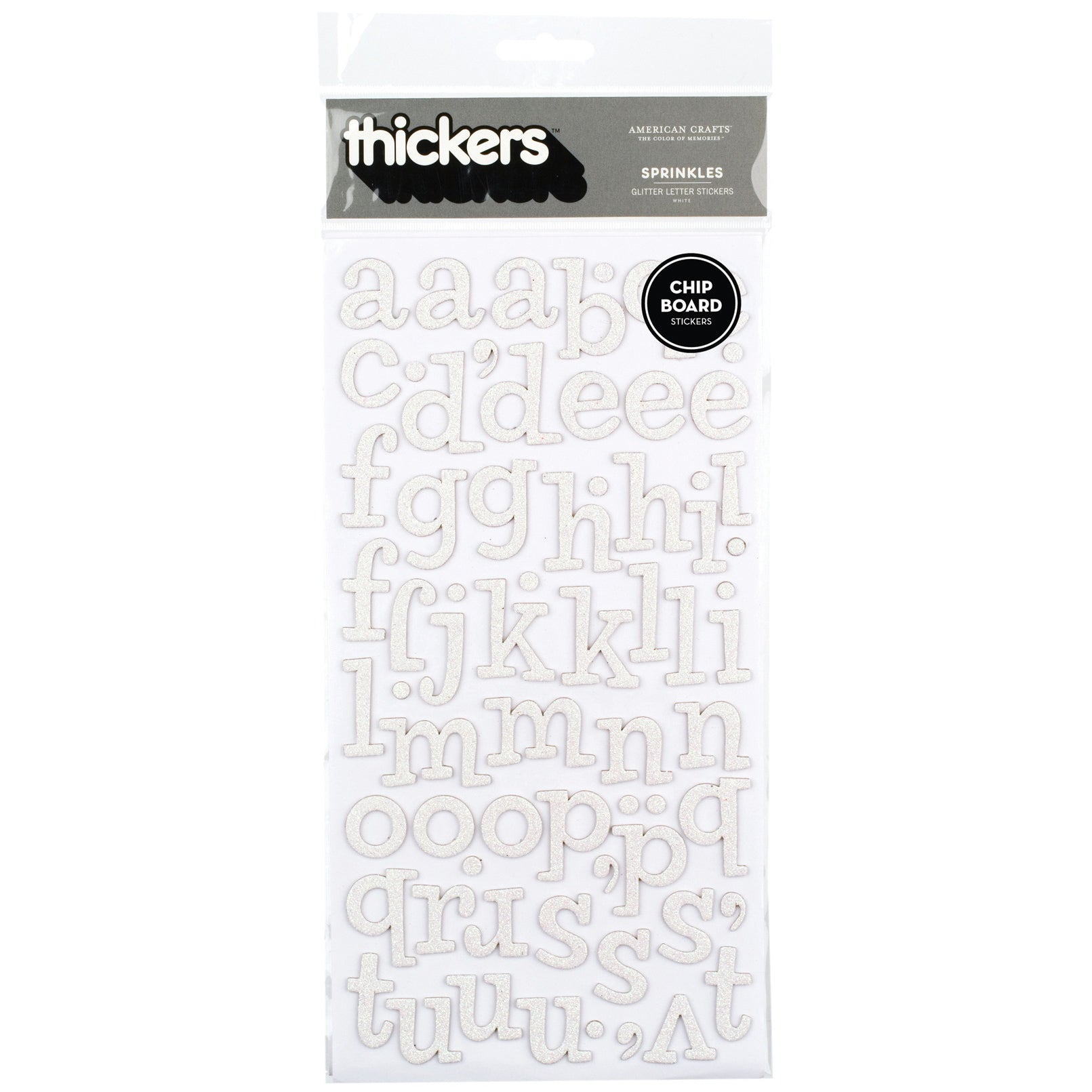 Thickers Chipboard Alphabet Stickers - Sprinkles, White Glitter, 134pcs