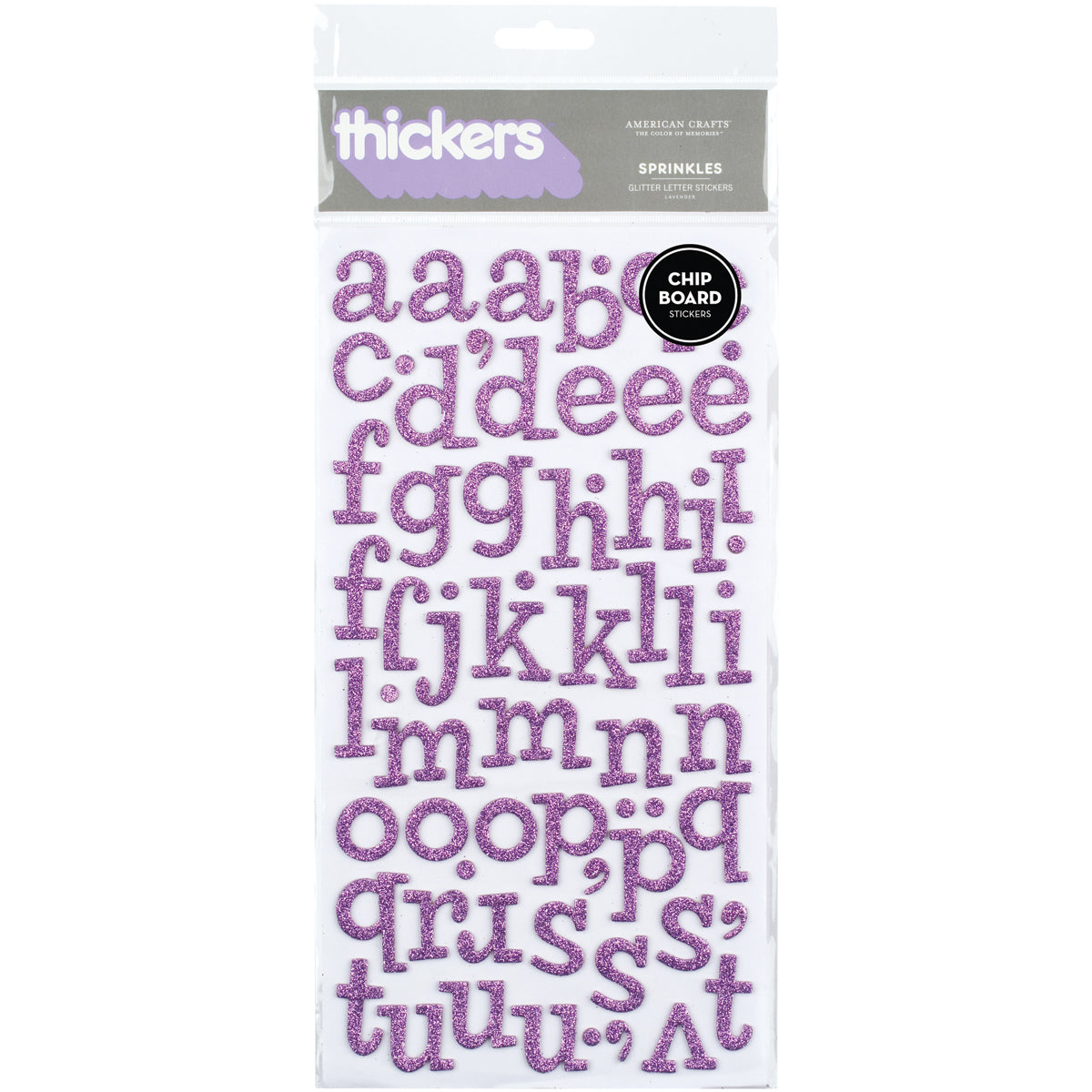 AC Chipboard Alphabet Stickers - Sprinkles, Lavender Glitter, 134pcs