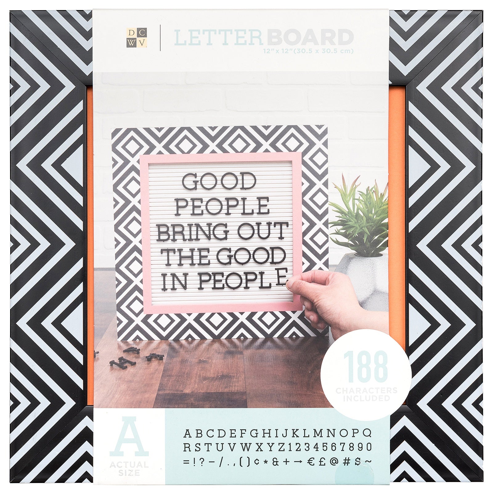 DCWV Black & White Patterned Framed Letterboard - 12x12"