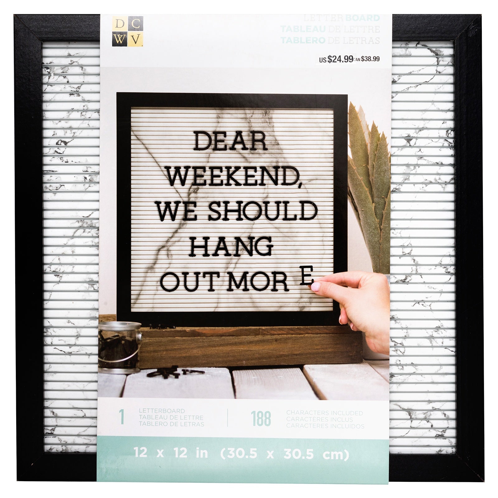 DCWV Black Framed 12x12" Letterboard with White Marble Insert