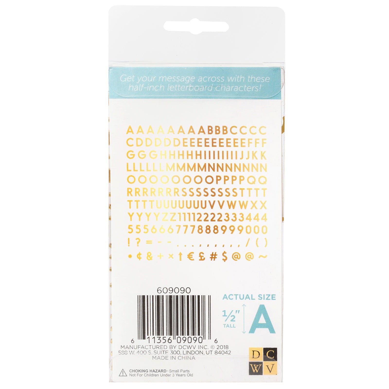 DCWV Letterboard 0.5" Letters & Characters - Gold