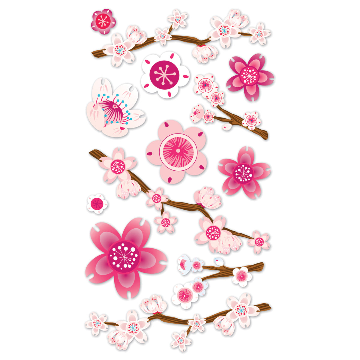 Sticko Cherry Blossom Dimensional Stickers with Glitter Accents, 12pcs
