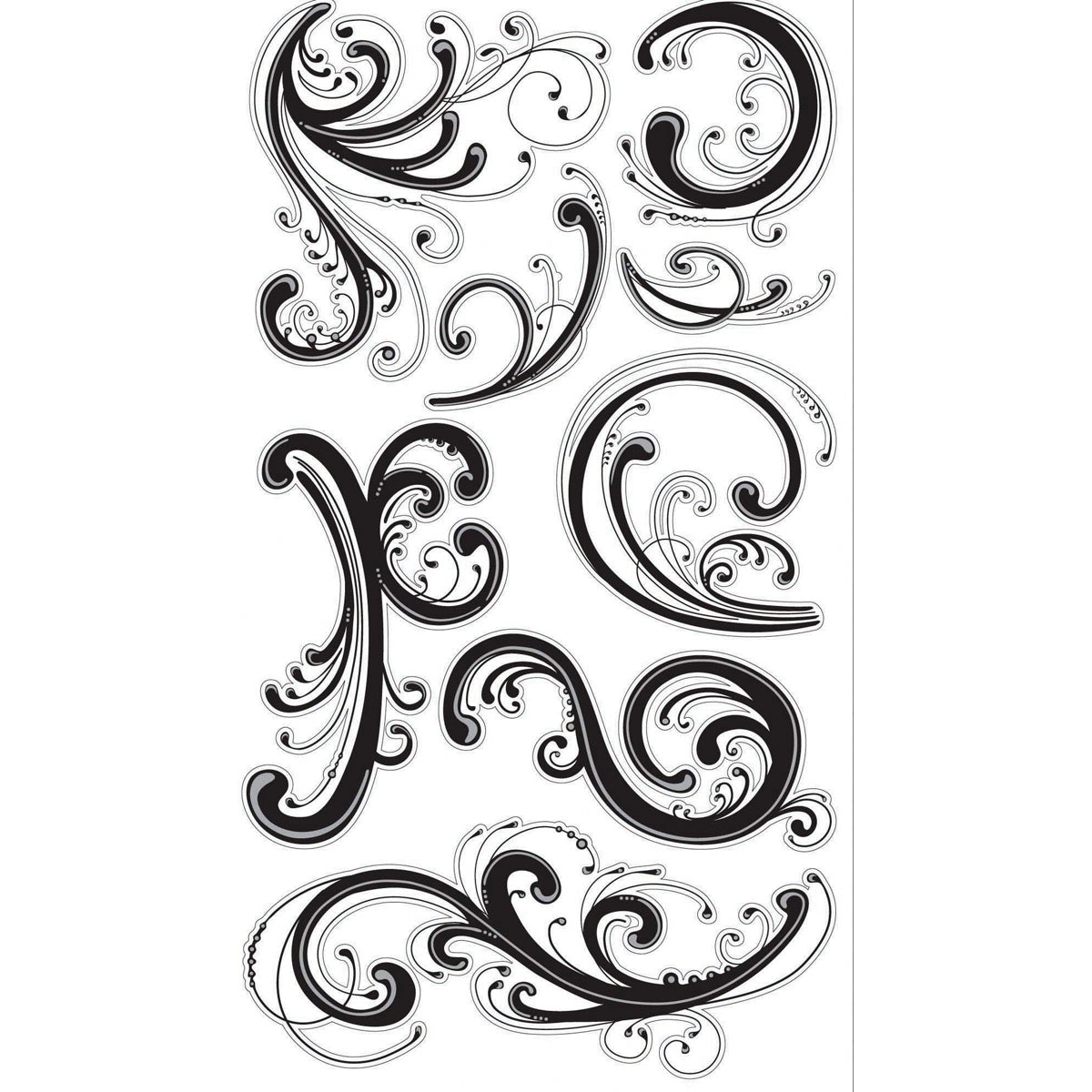 Sticko Stickers - Dainty Black Flourishes, 8pcs
