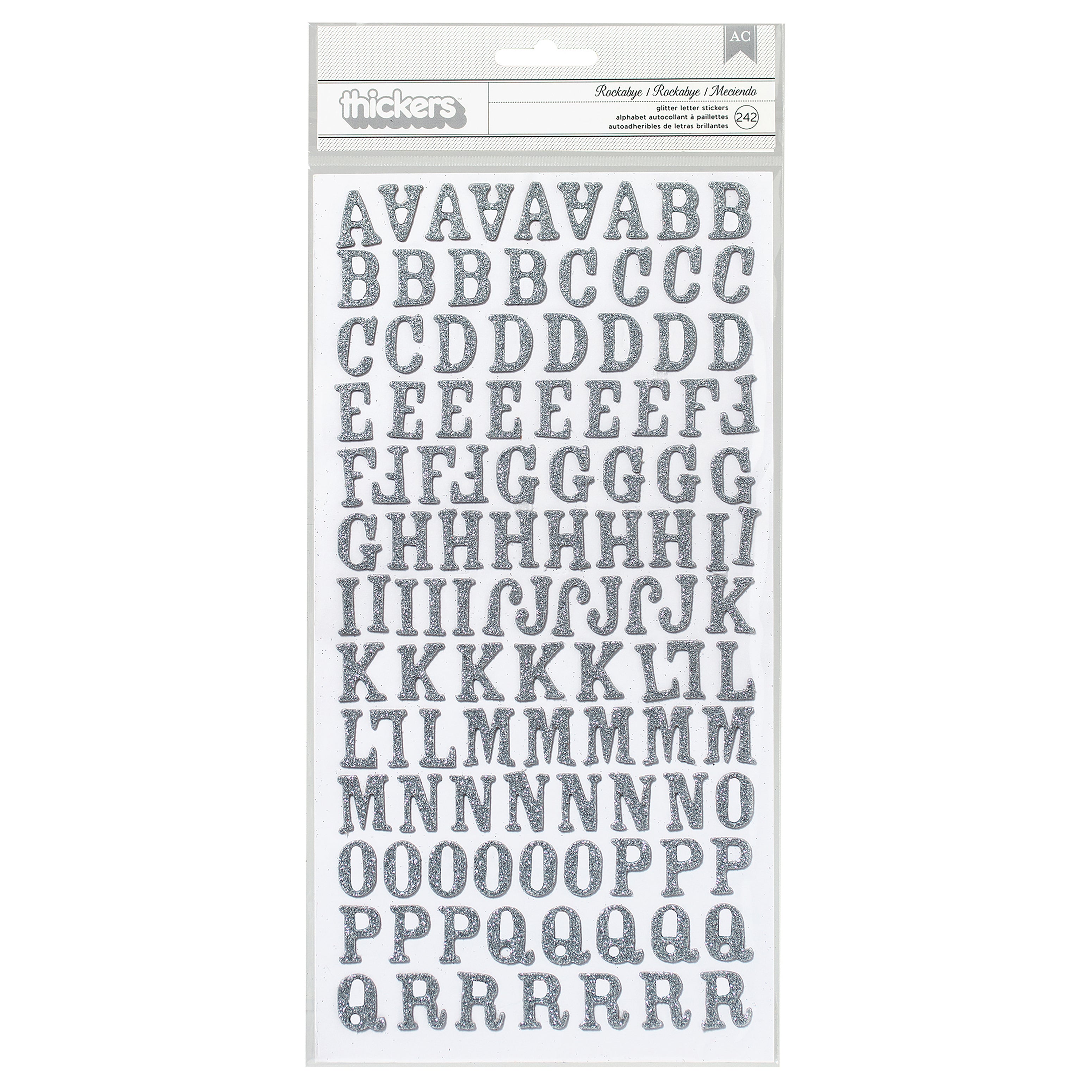 AC Chipboard Alphabet Stickers - Rockabye, Silver Glitter, 242pcs