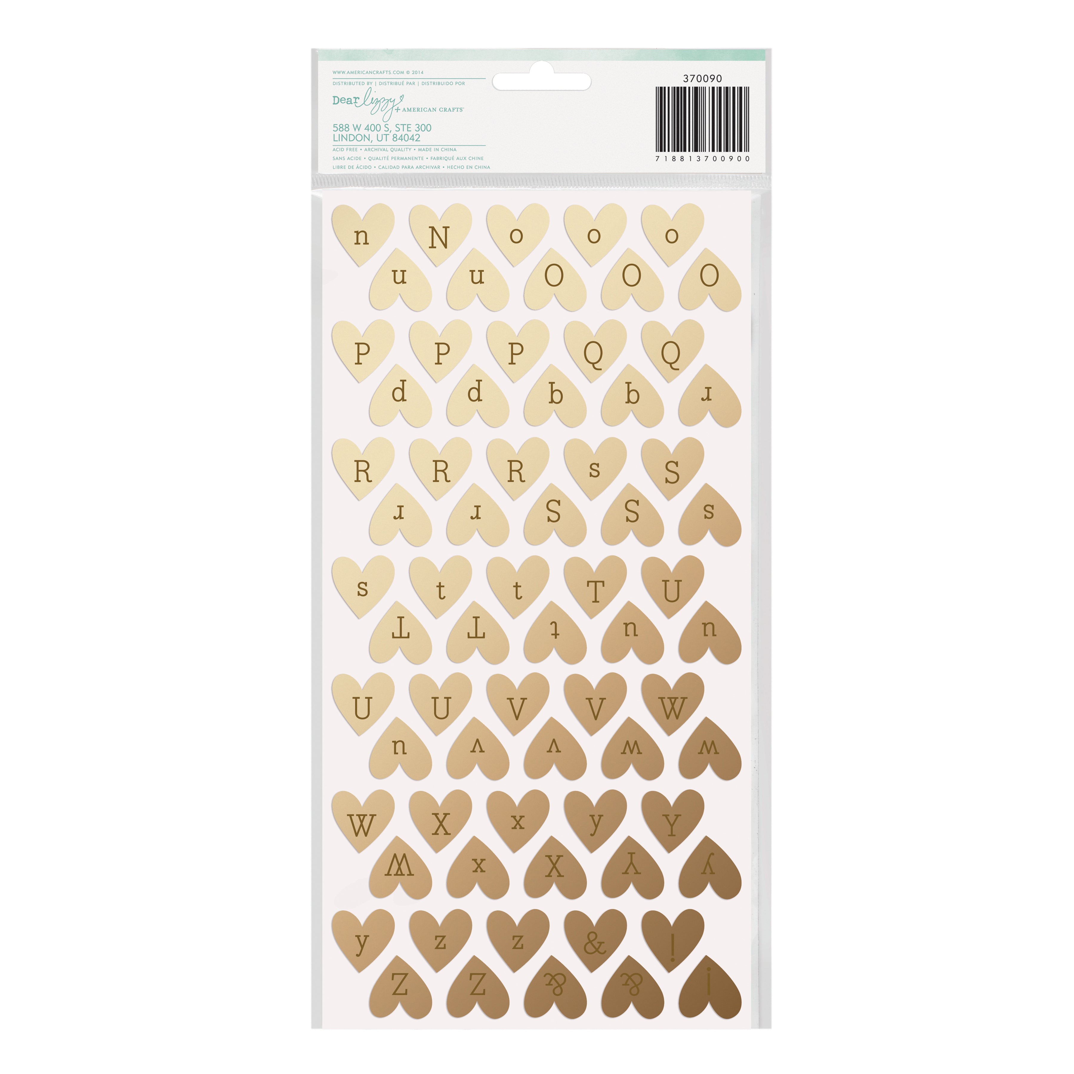 Dear Lizzy Fine & Dandy Thickers - Alpha Stickers- Sparkling Hearts/Gold Foiled, 2 Pack