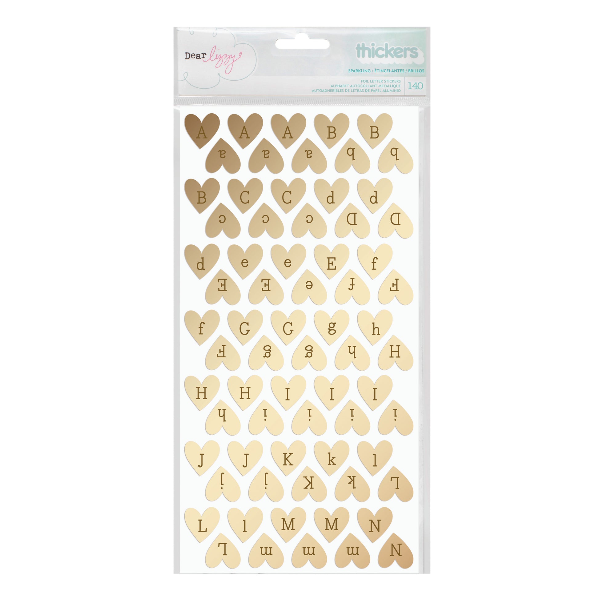 Dear Lizzy Fine & Dandy Thickers - Alpha Stickers- Sparkling Hearts/Gold Foiled, 2 Pack