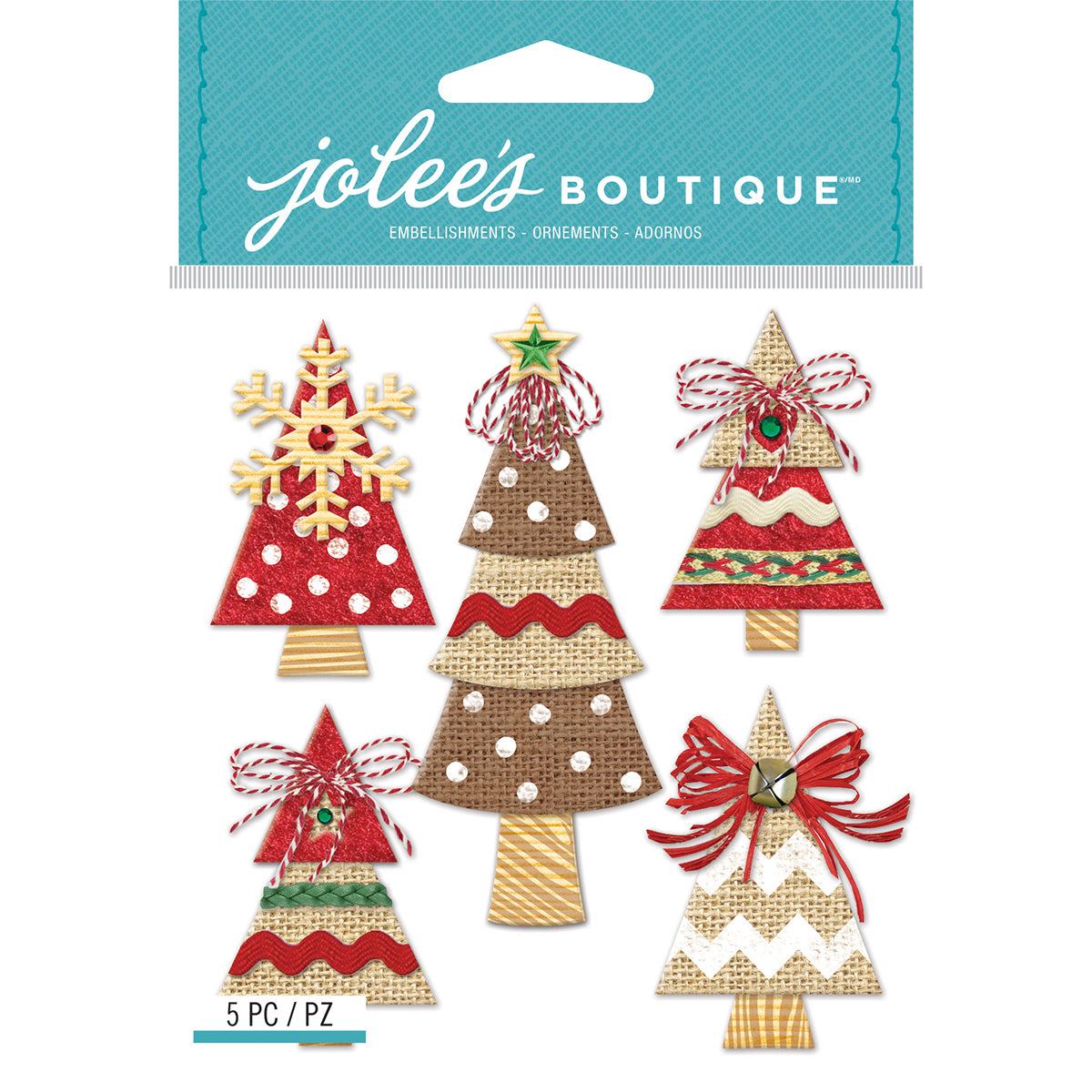 Jolee's Boutique Holiday Burlap Trees Dimensional Stickers, 5 pcs