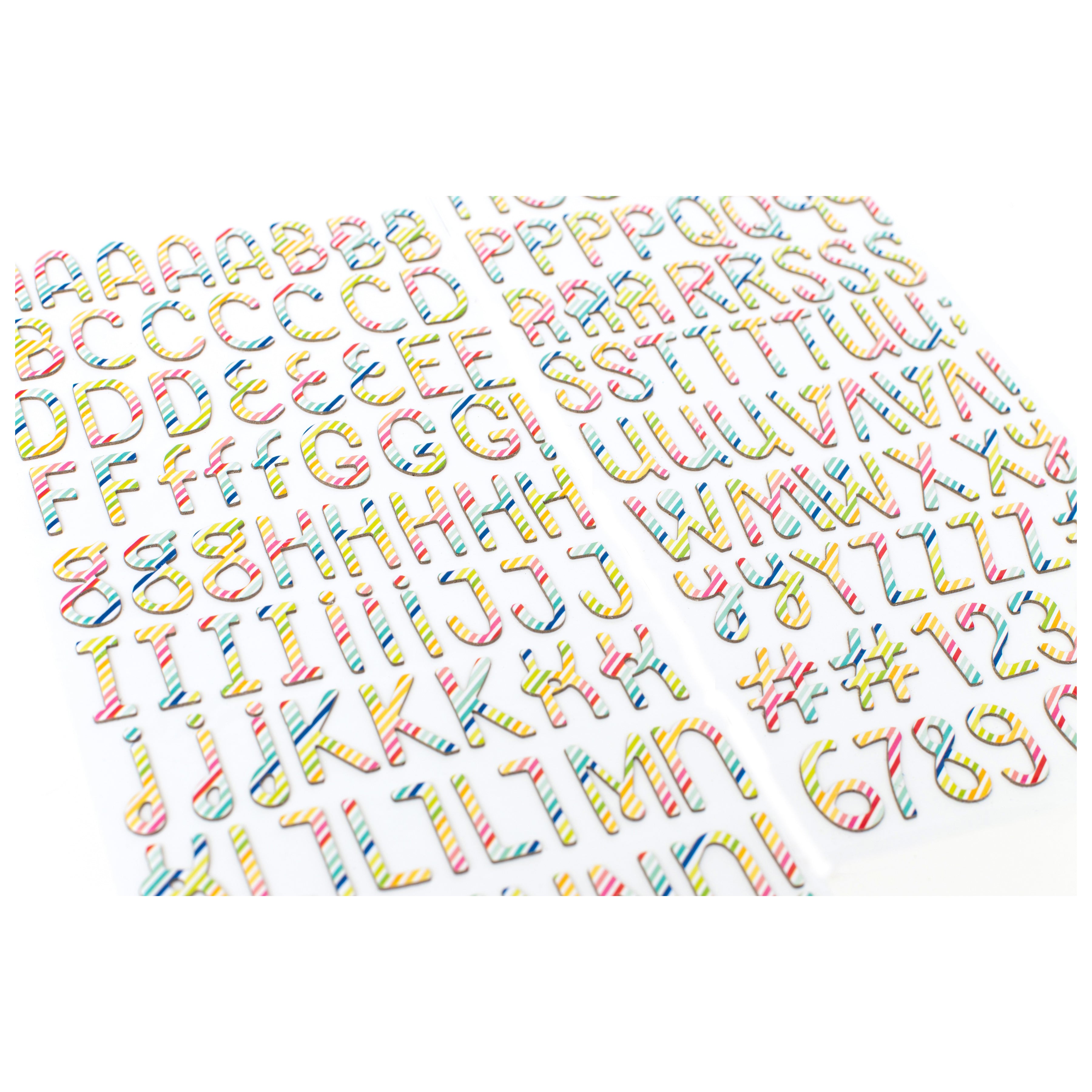Fun In The Sun Thickers Alpha Stickers - Prismatic/Multi Stripe Chipboard,  144 Pieces