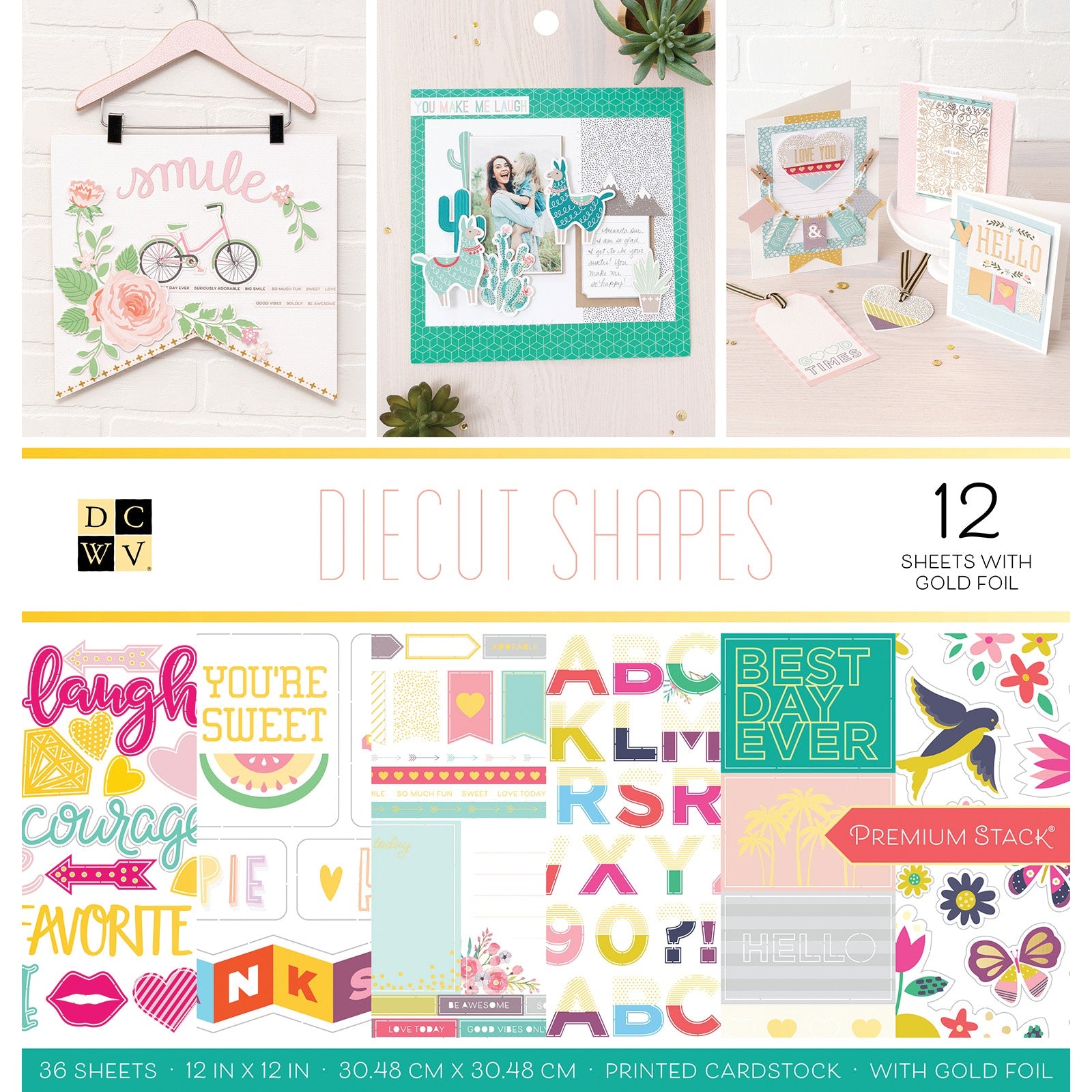 DCWV Double-Sided 12x12" Cardstock Stack - Die-Cut Shapes