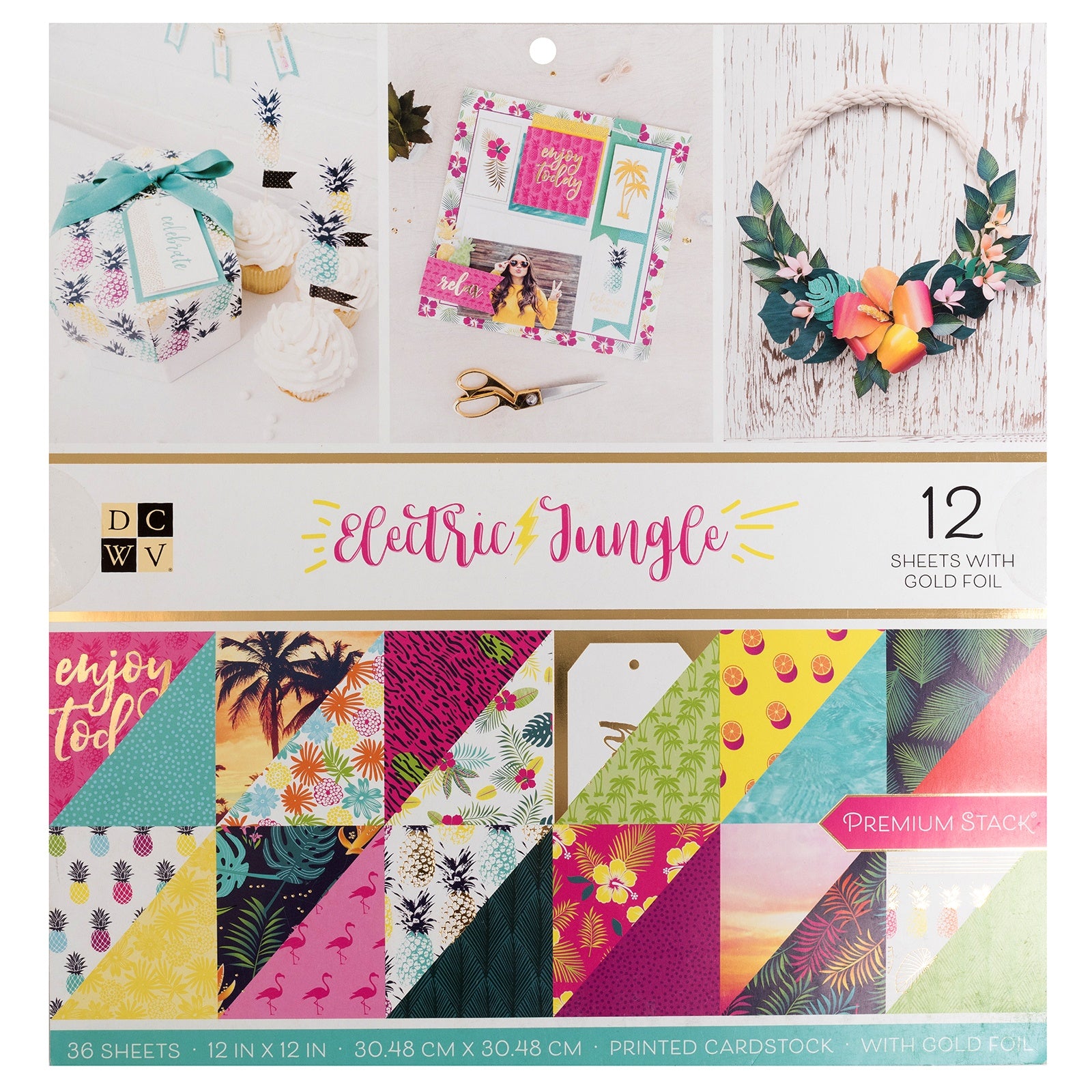 DCWV Double-Sided 12x12" Cardstock Stack - Electric Jungle