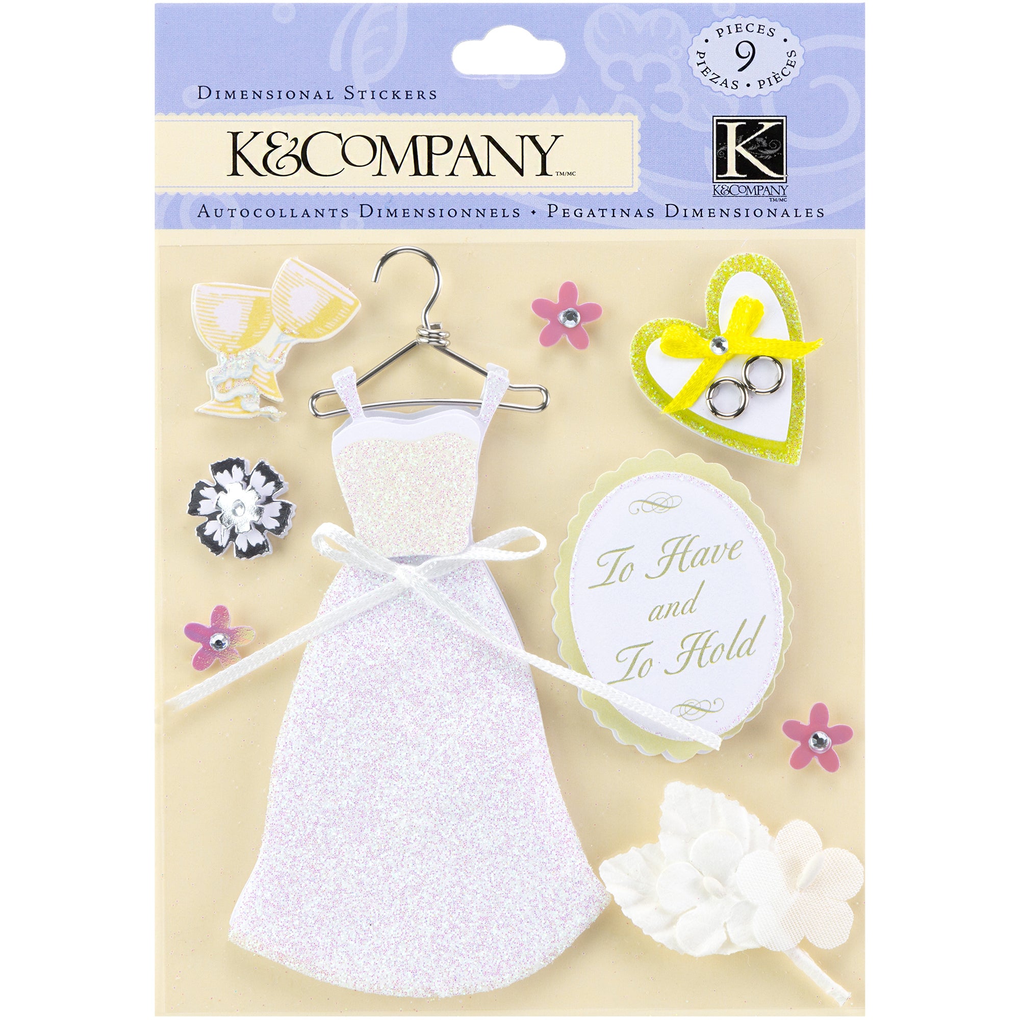 K&Company Classic Wedding Dimensional Stickers, 9 pcs