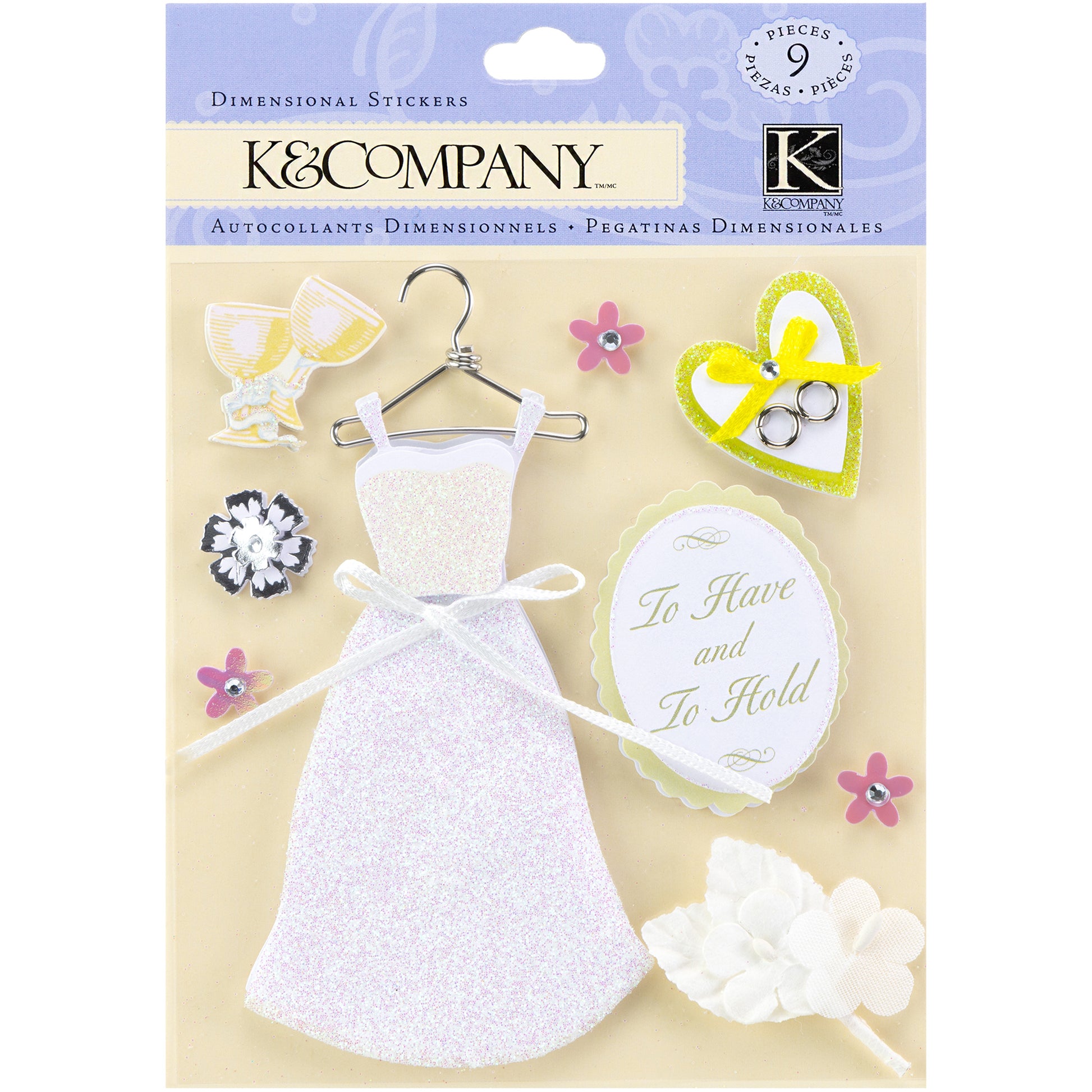 K&Company Classic Wedding Dimensional Stickers, 9 pcs