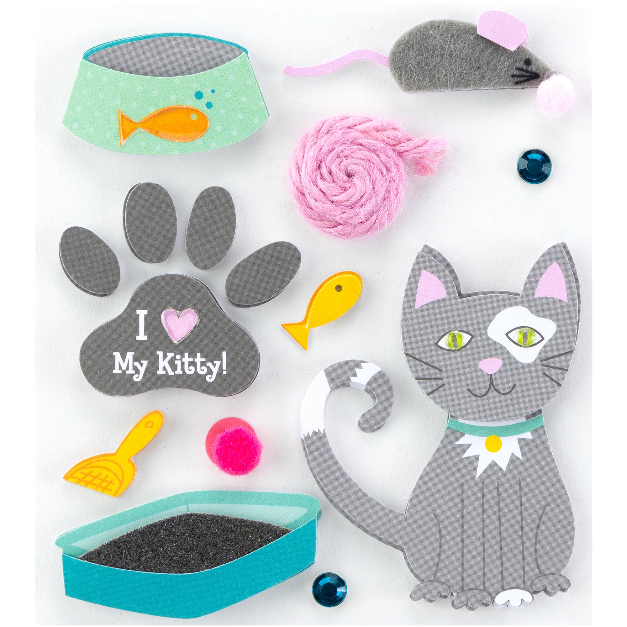 K & Company Kitty Love Dimensional Stickers, 15 pcs