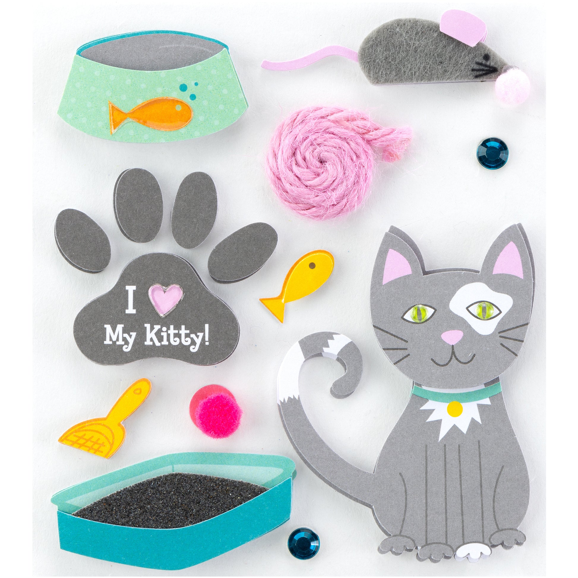 K & Company Kitty Love Dimensional Stickers, 15 pcs