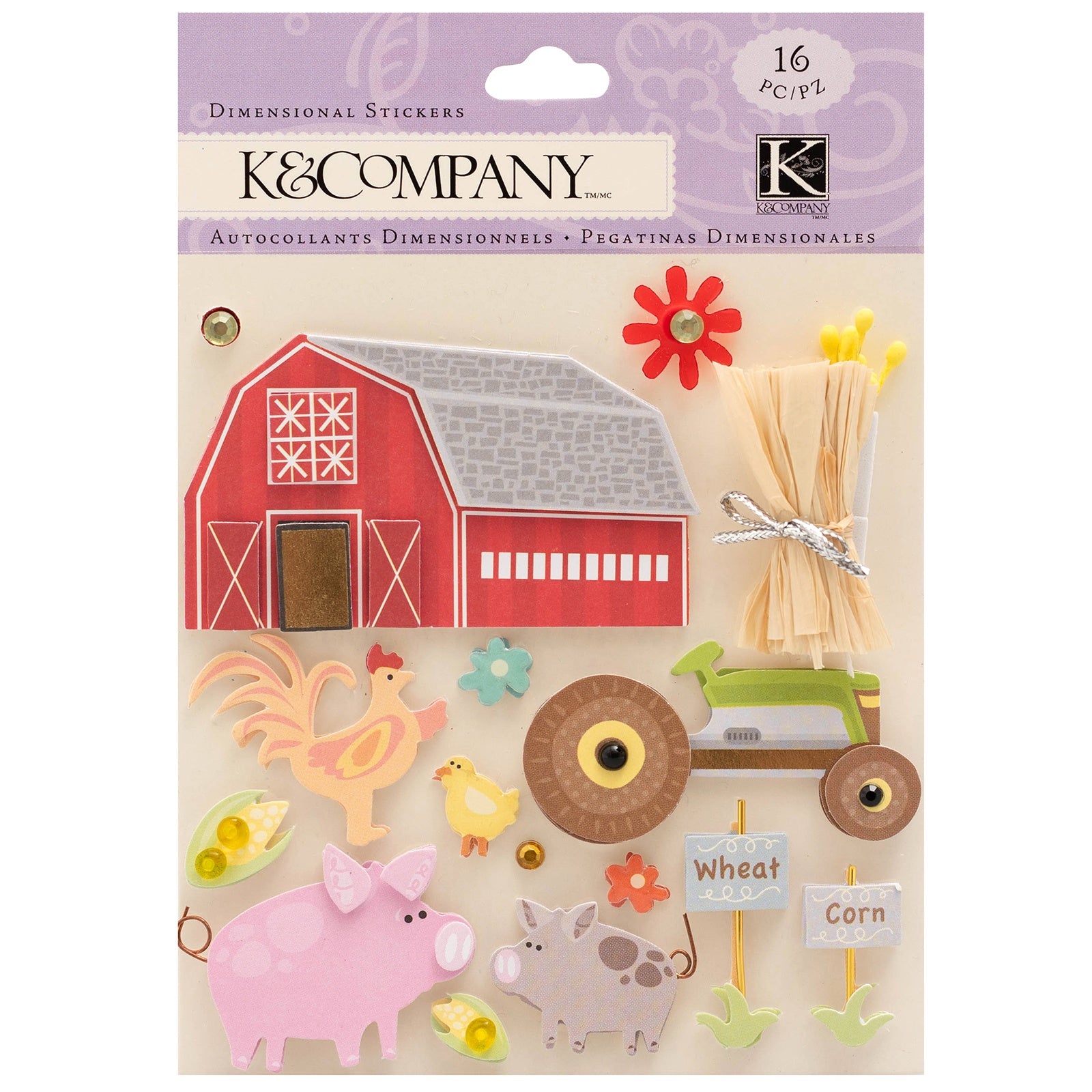 K&Company Farm Life Dimensional Stickers, 16 pcs