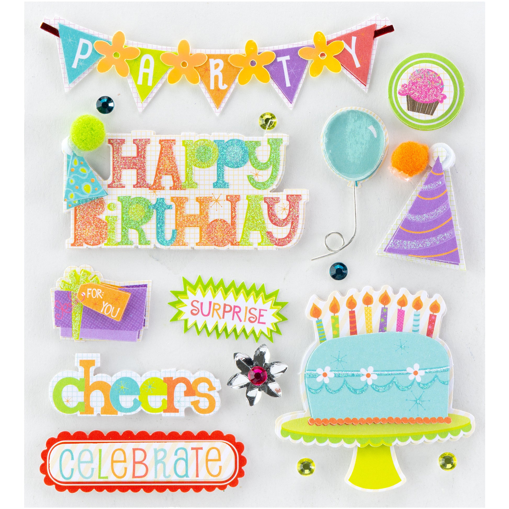 K&Company Birthday Wish Dimensional Stickers, 16 pcs