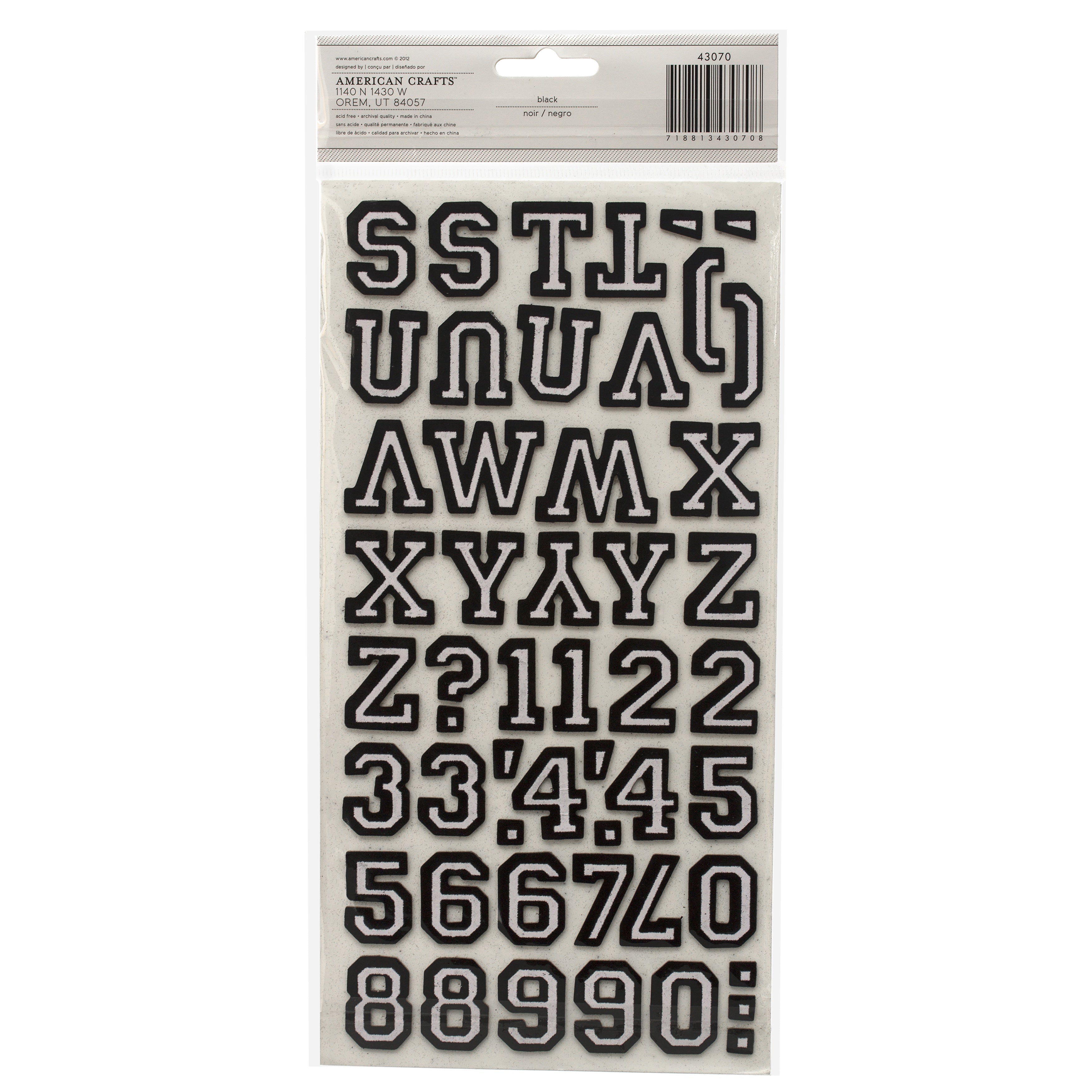 Thickers Chipboard Flocked Stickers - Letterman - Black, 2 Pack