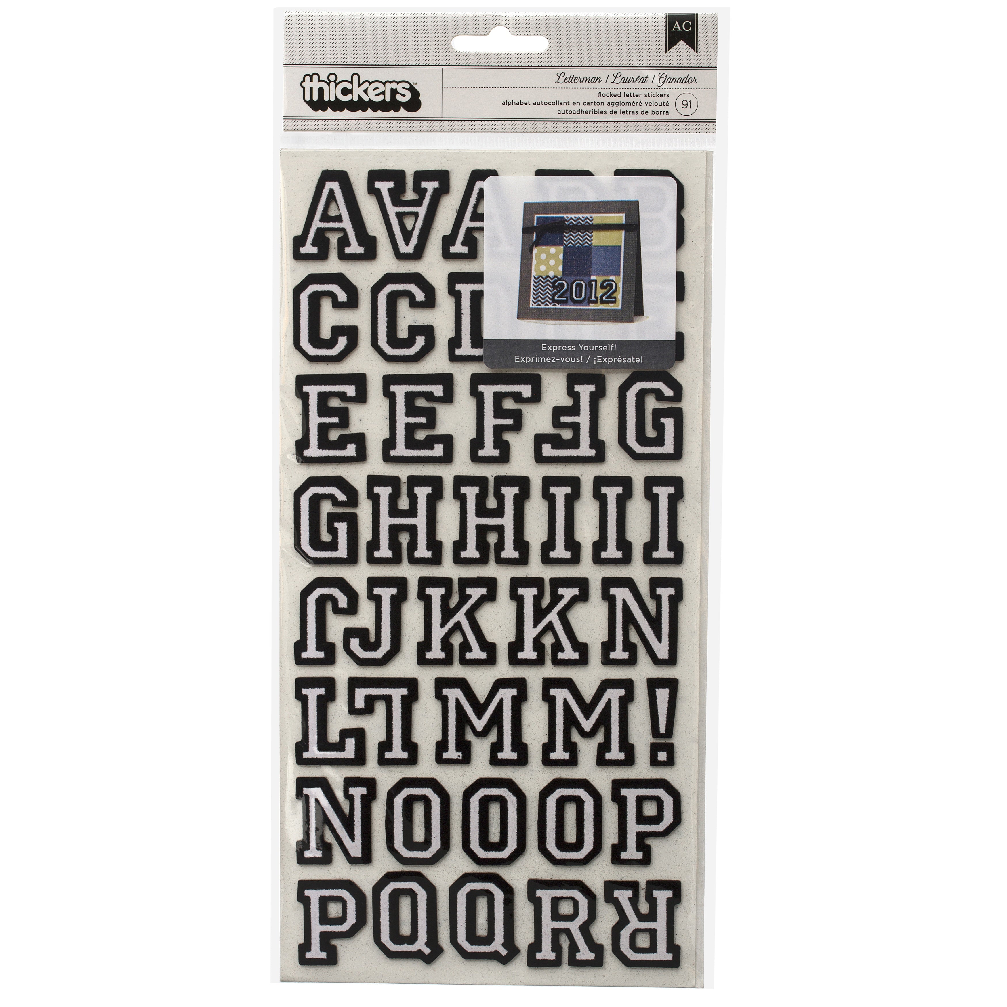 Thickers Chipboard Flocked Stickers - Letterman - Black, 2 Pack