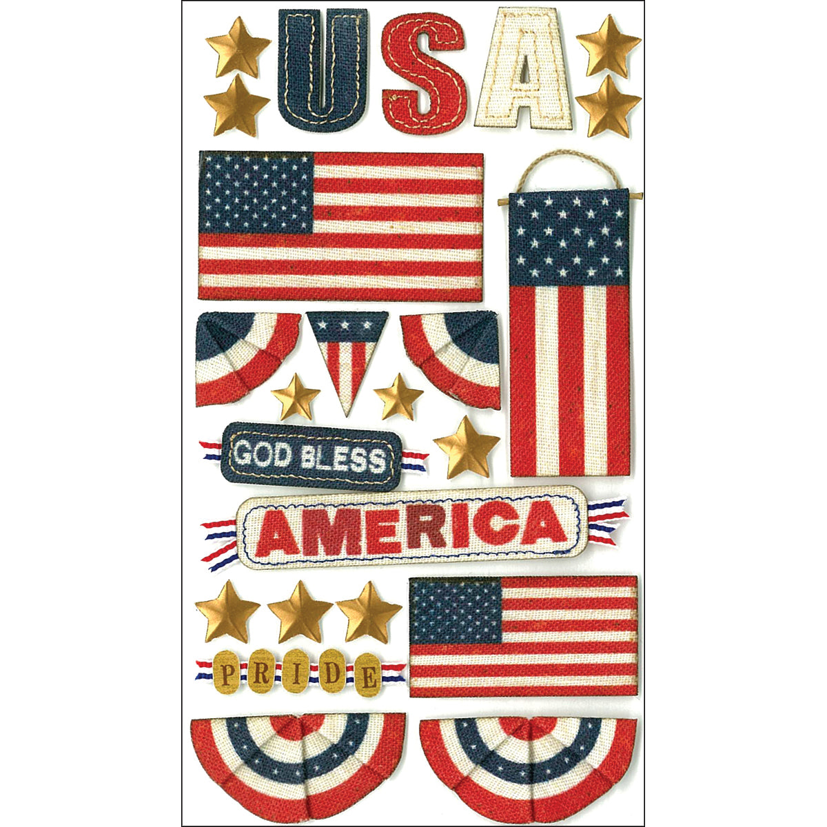 Jolee's Boutique Le Grande Dimensional Stickers - God Bless America, 18pcs