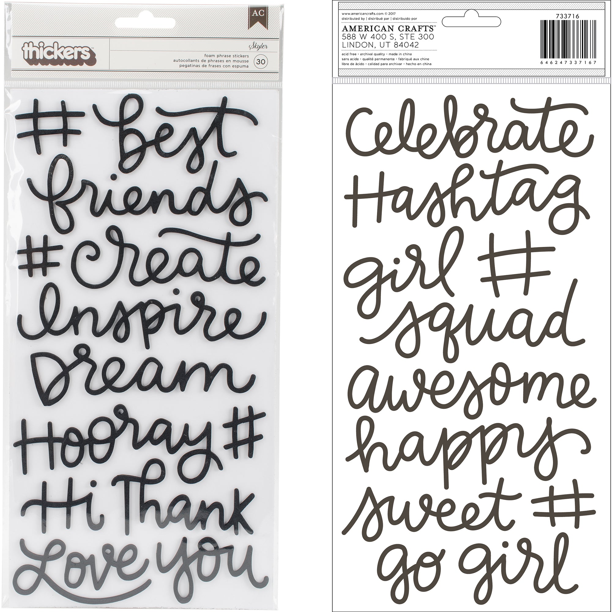 Thickers Girl Squad Phrases Stickers - Skyler Handwriting, 30pcs