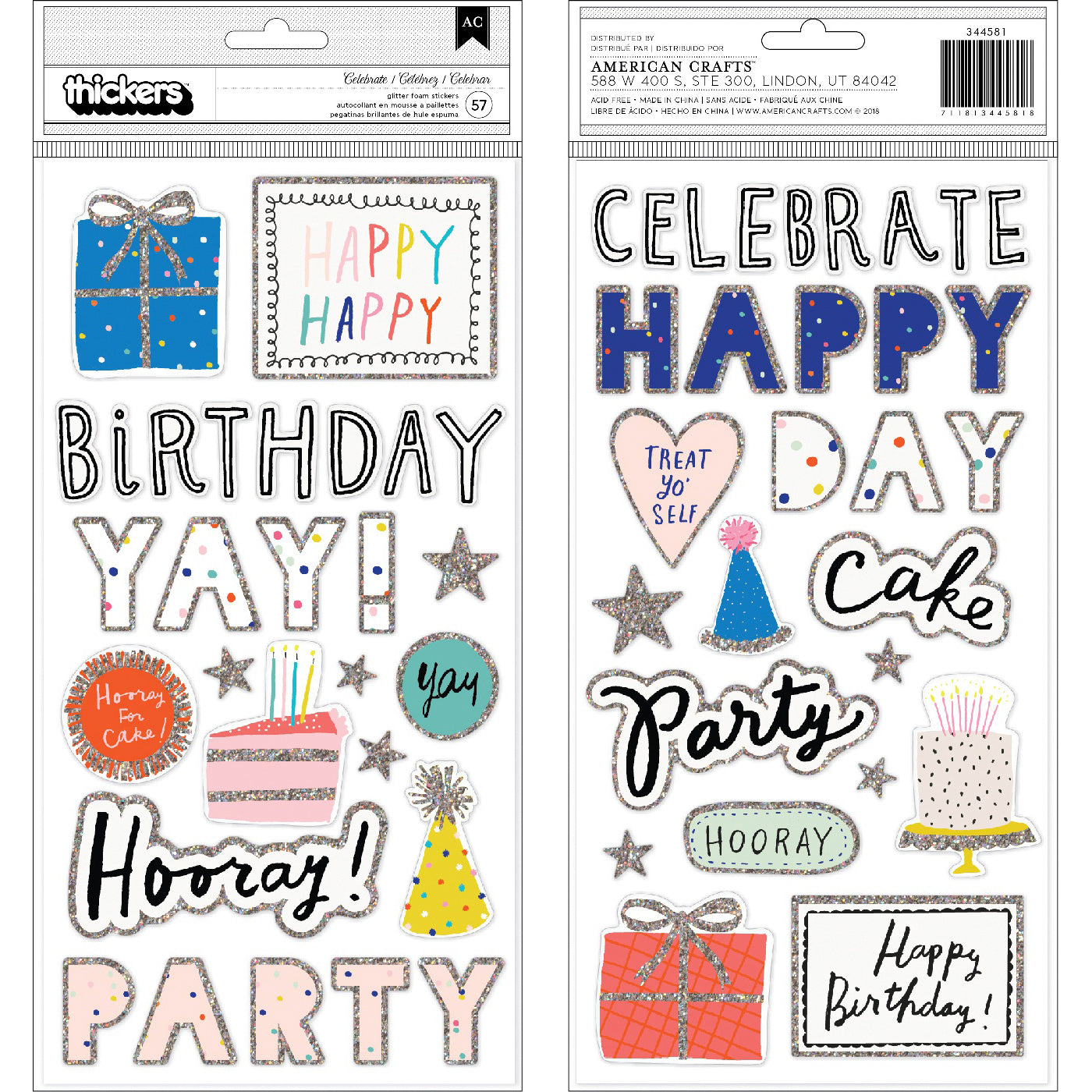 Thickers Hooray Word Stickers with Glitter Accents - 57pcs