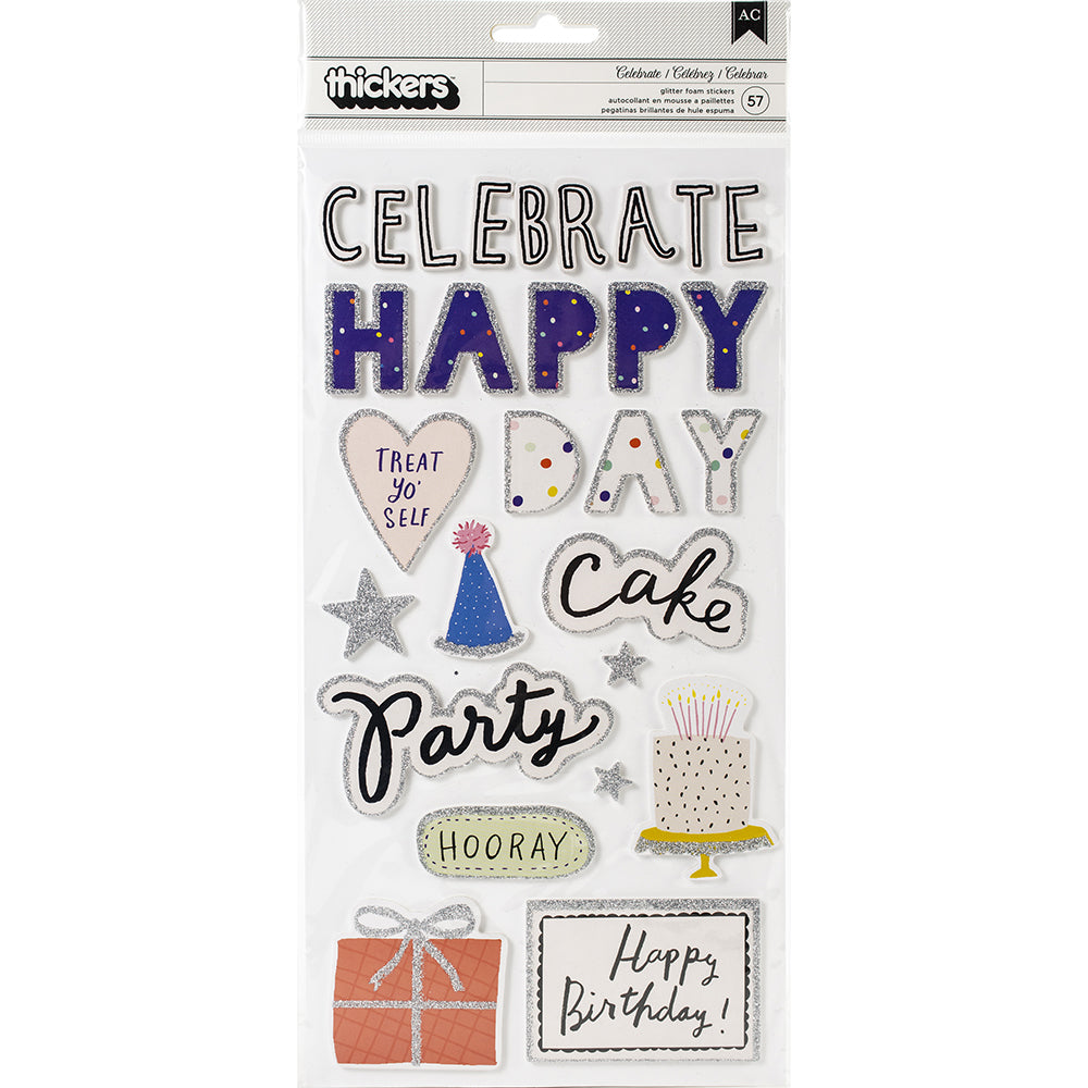Thickers Hooray Word Stickers with Glitter Accents - 57pcs